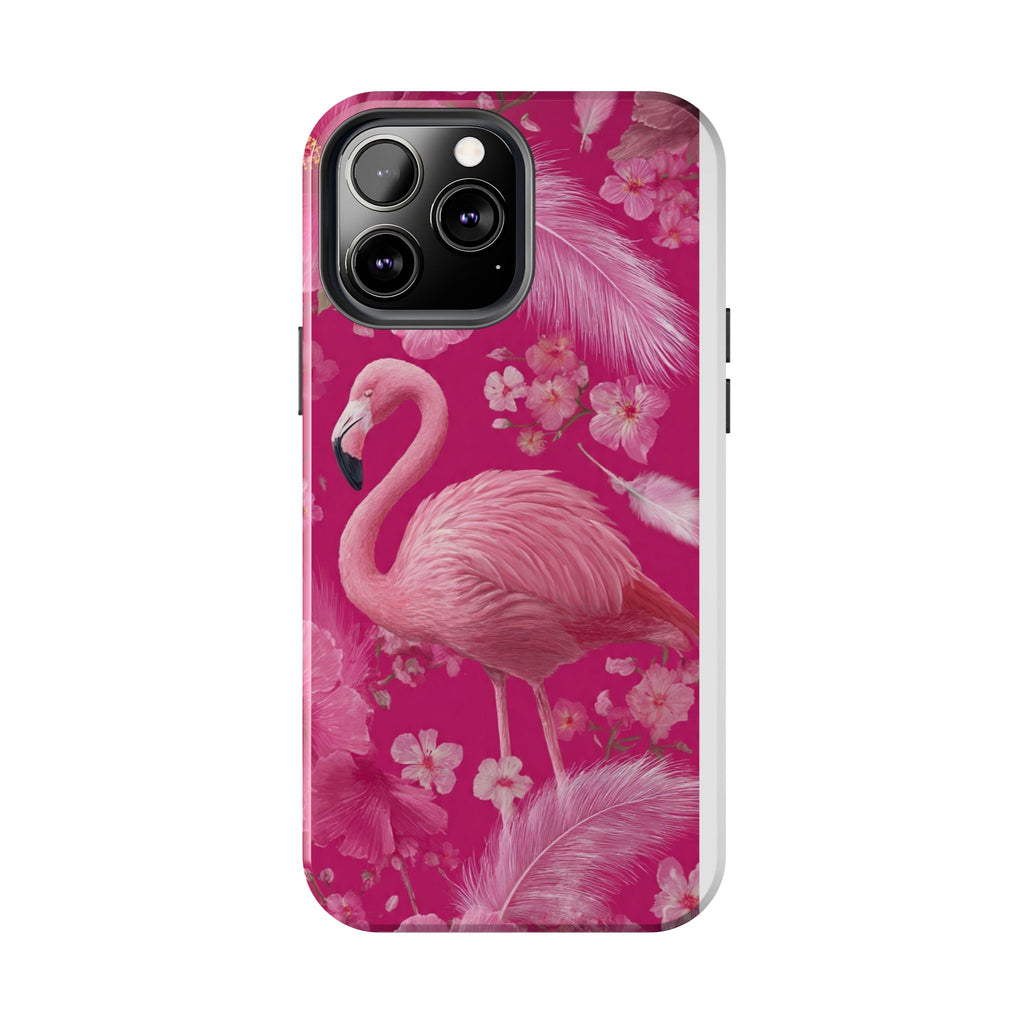 Flamingo Floral Tough Phone Case — Pink Tropical Feather Design