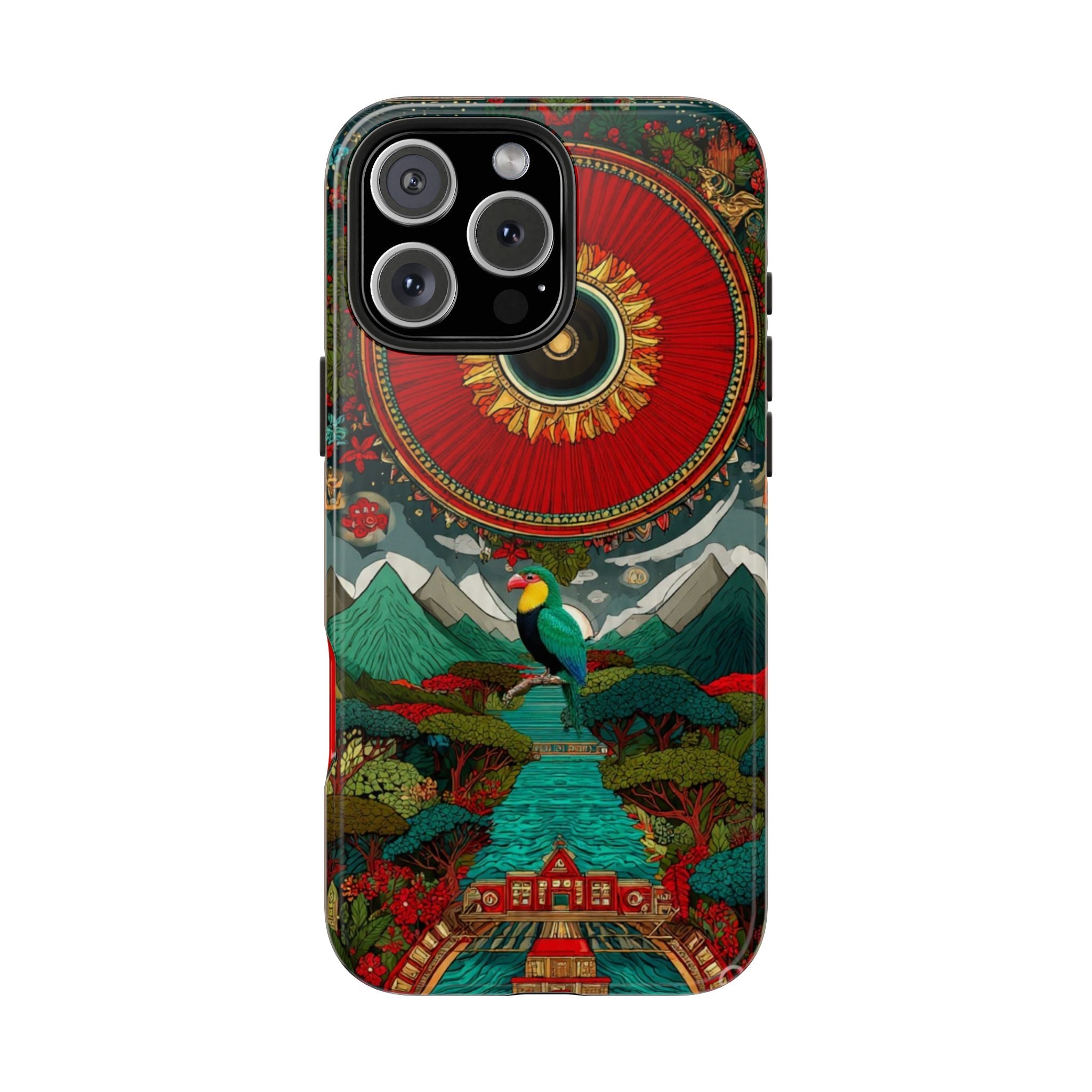 Tough Phone Case — Vibrant Tropical Mountain Bird Design