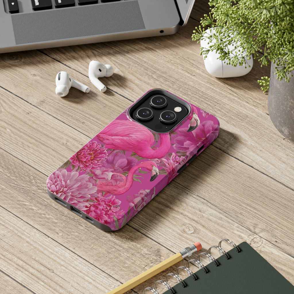 Pink Flamingo Floral Tough Phone Case — Protective iPhone Cover