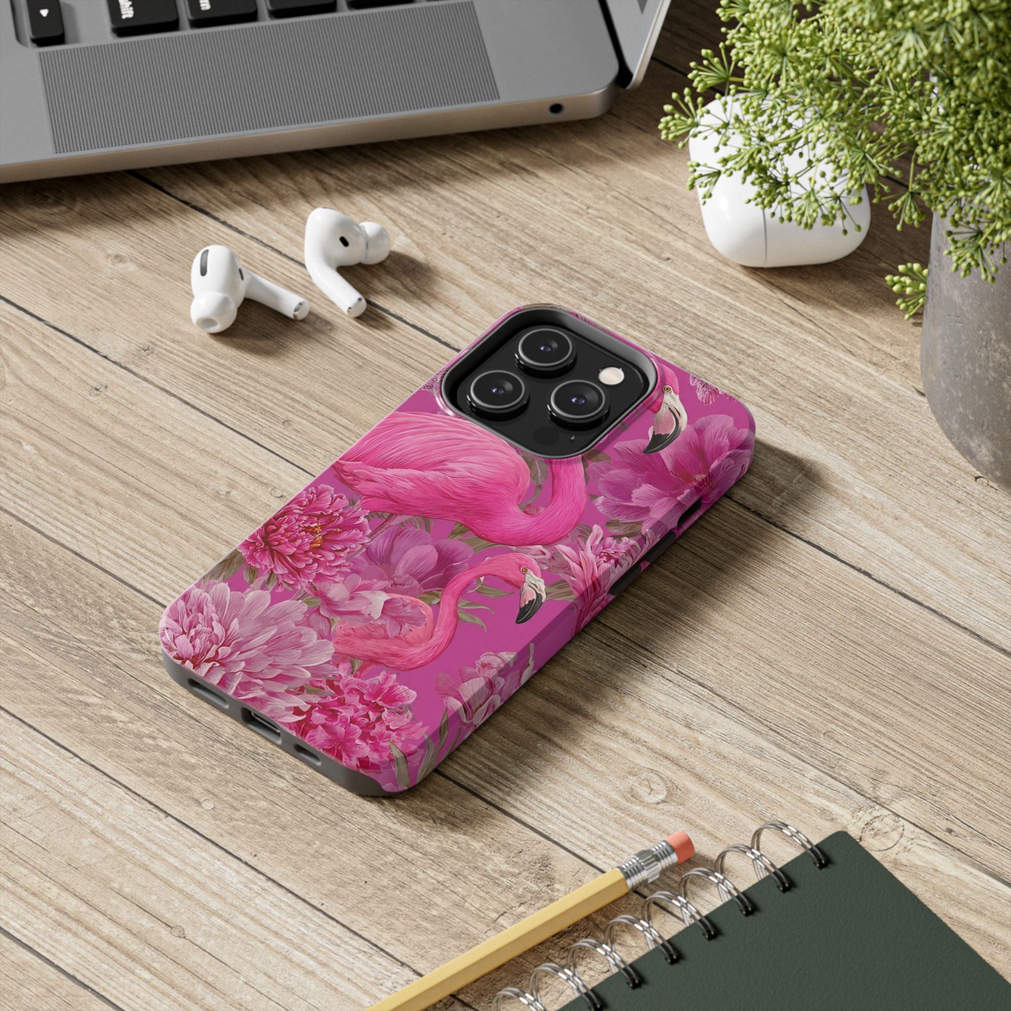 Pink Flamingo Floral Tough Phone Case — Protective iPhone Cover