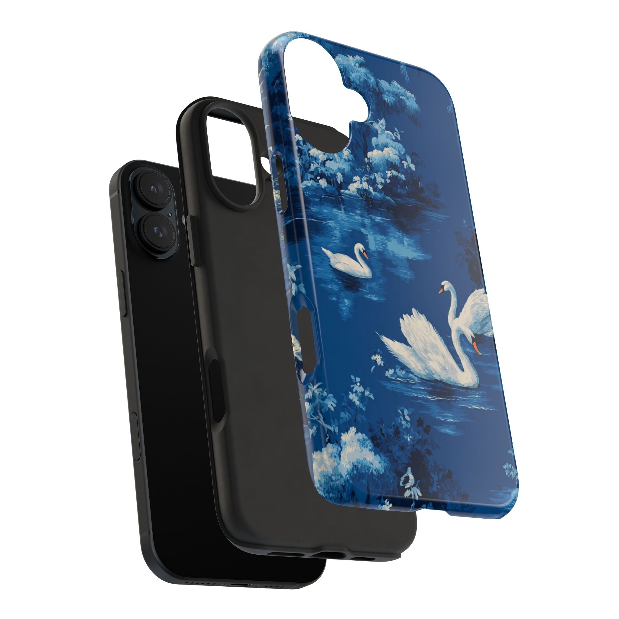 Swan Lake Tough Phone Case — Blue Vintage Swan Design, Durable Protective Cover