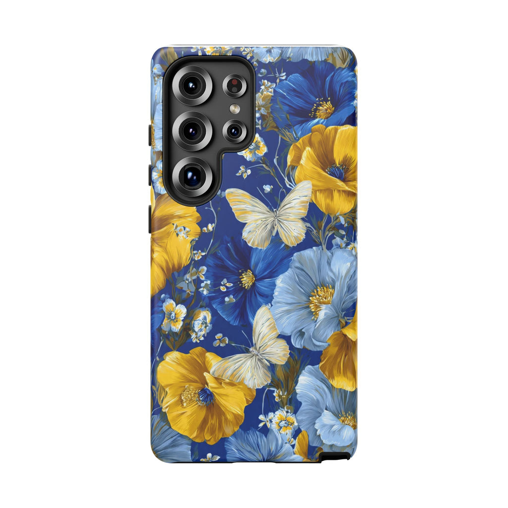 Floral Butterflies Phone Case — Blue & Yellow Tough Protective Cover