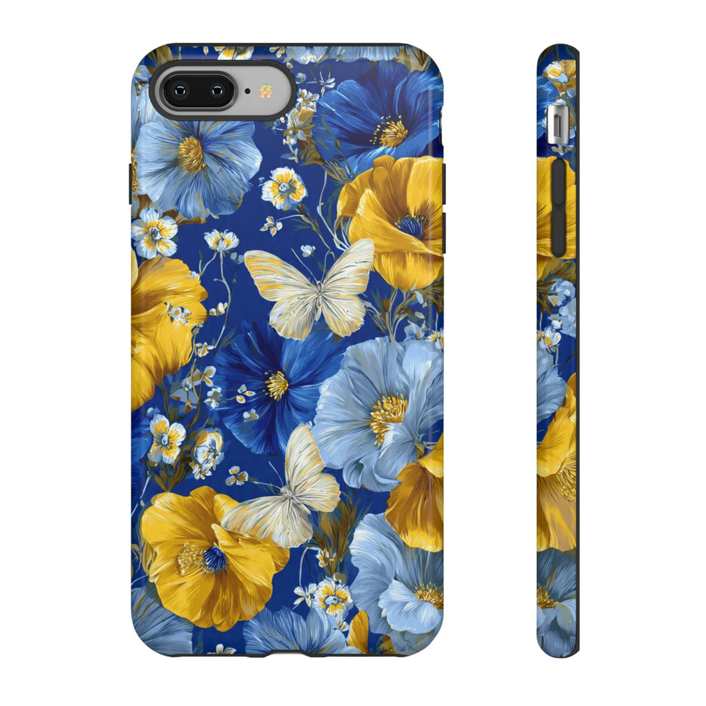 Floral Butterflies Phone Case — Blue & Yellow Tough Protective Cover
