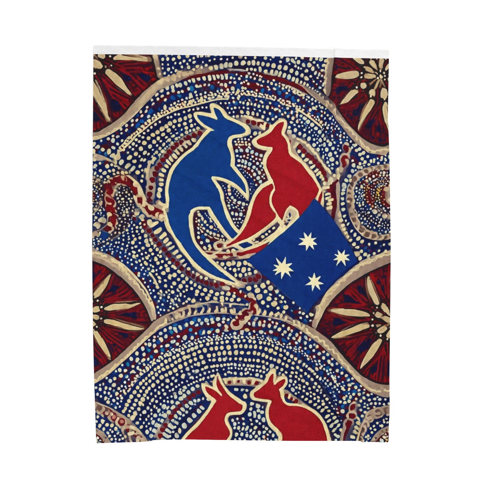 Australian Kangaroo Flag Velveteen Plush Blanket - Cozy Indigenous Dot Art Throw