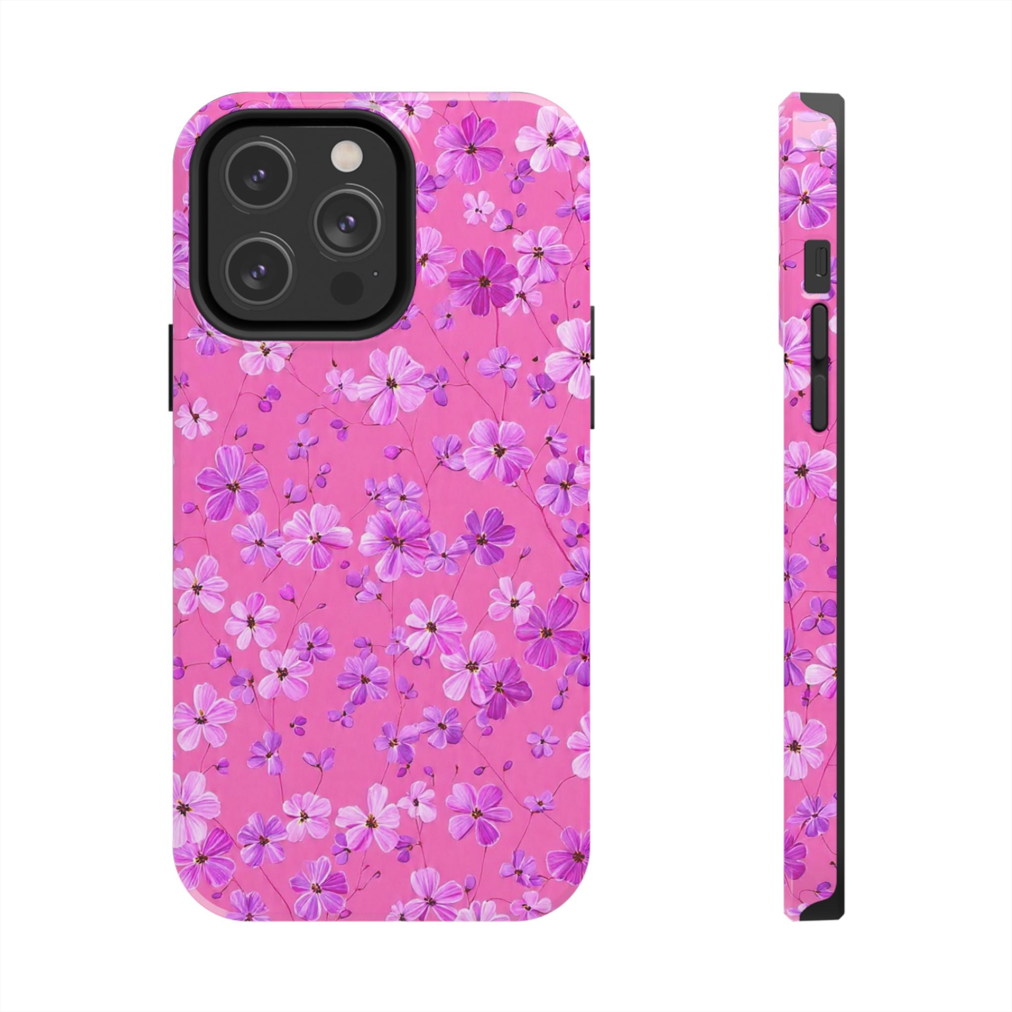 Pink Floral Tough Phone Case — Cute Purple Blossom Protective Cover