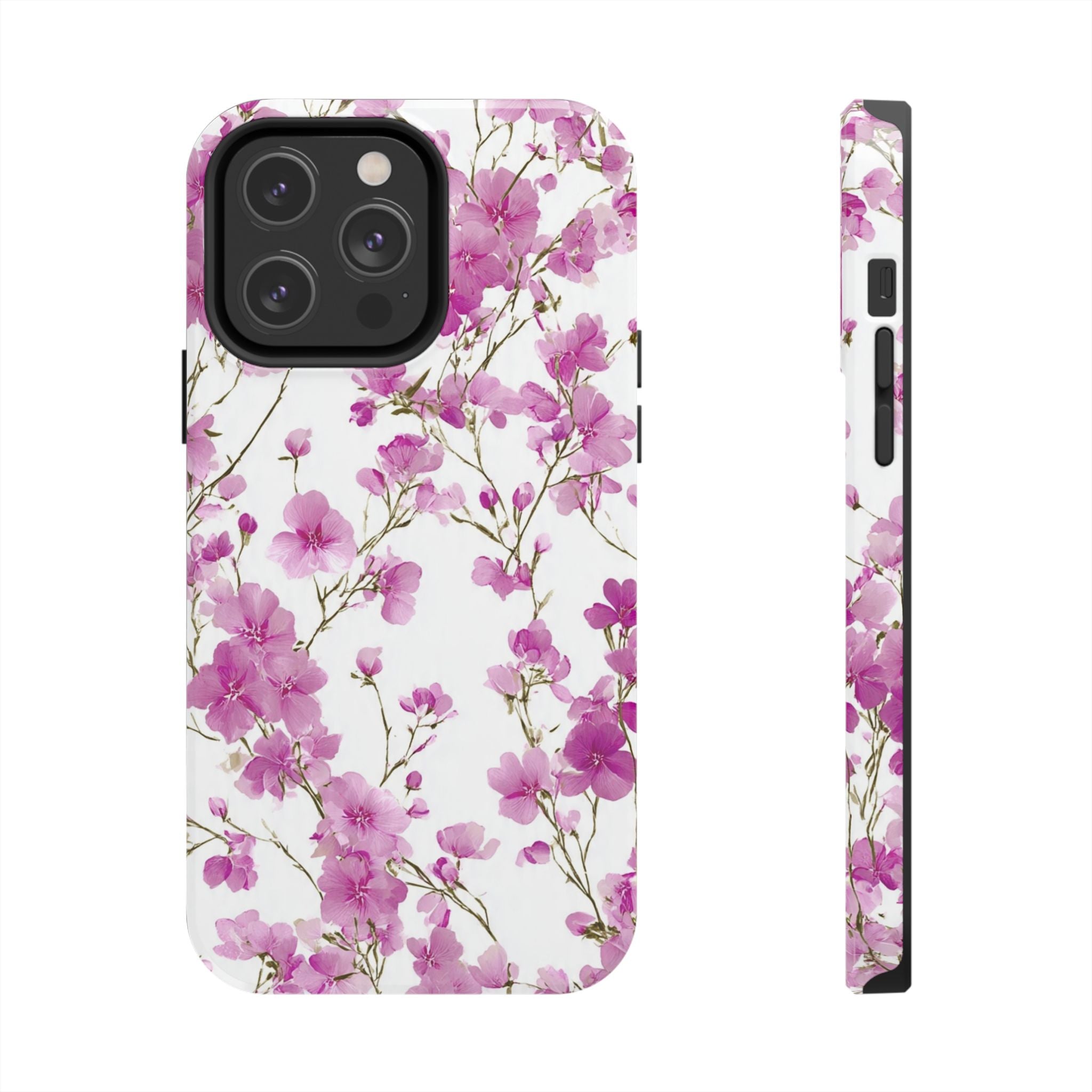 Floral Pink Blossoms Tough Phone Case — Durable Protective Phone Cover with Watercolor Cherry Blossom Design