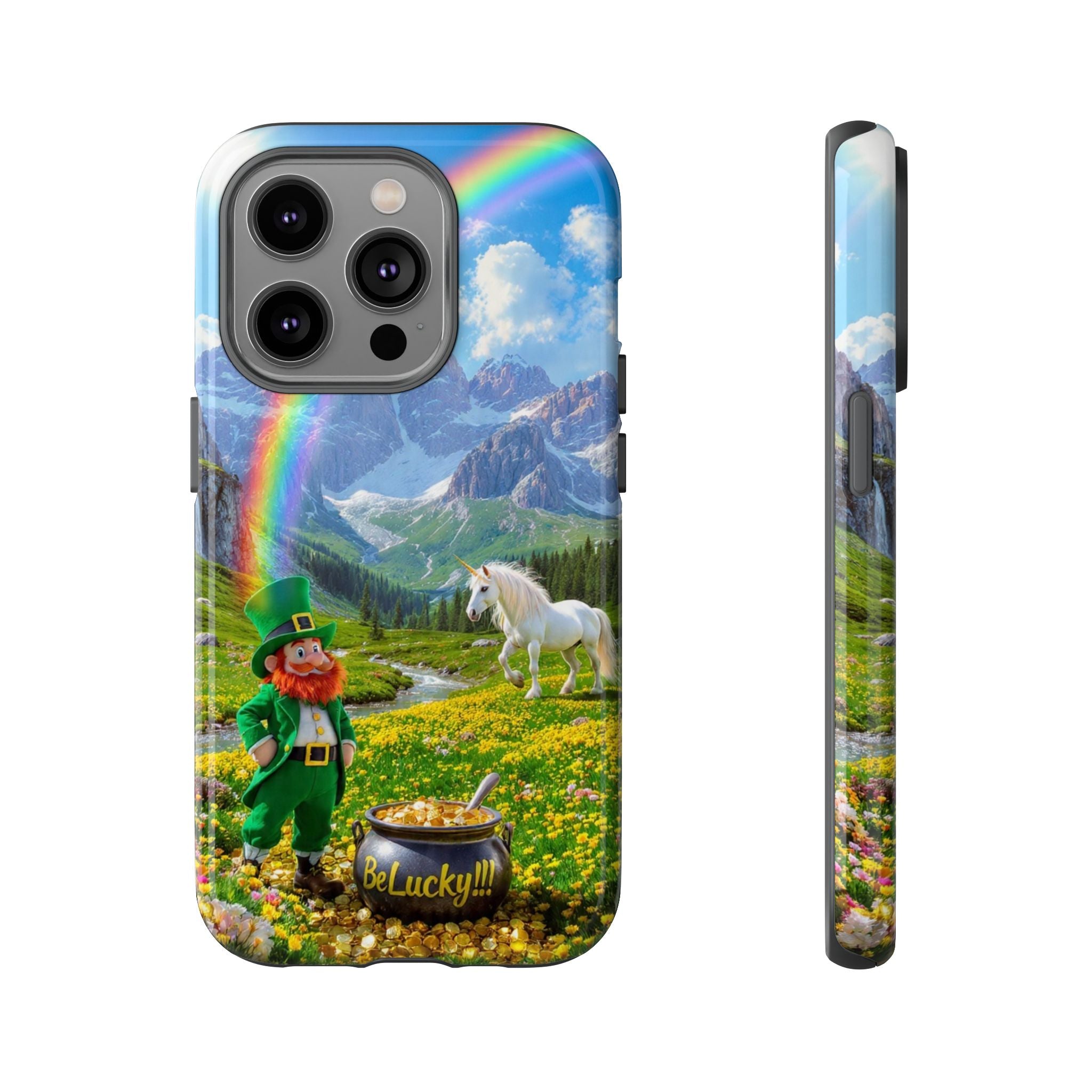Lucky Leprechaun & Unicorn Phone Case — Rainbow Pot of Gold Protective Cover