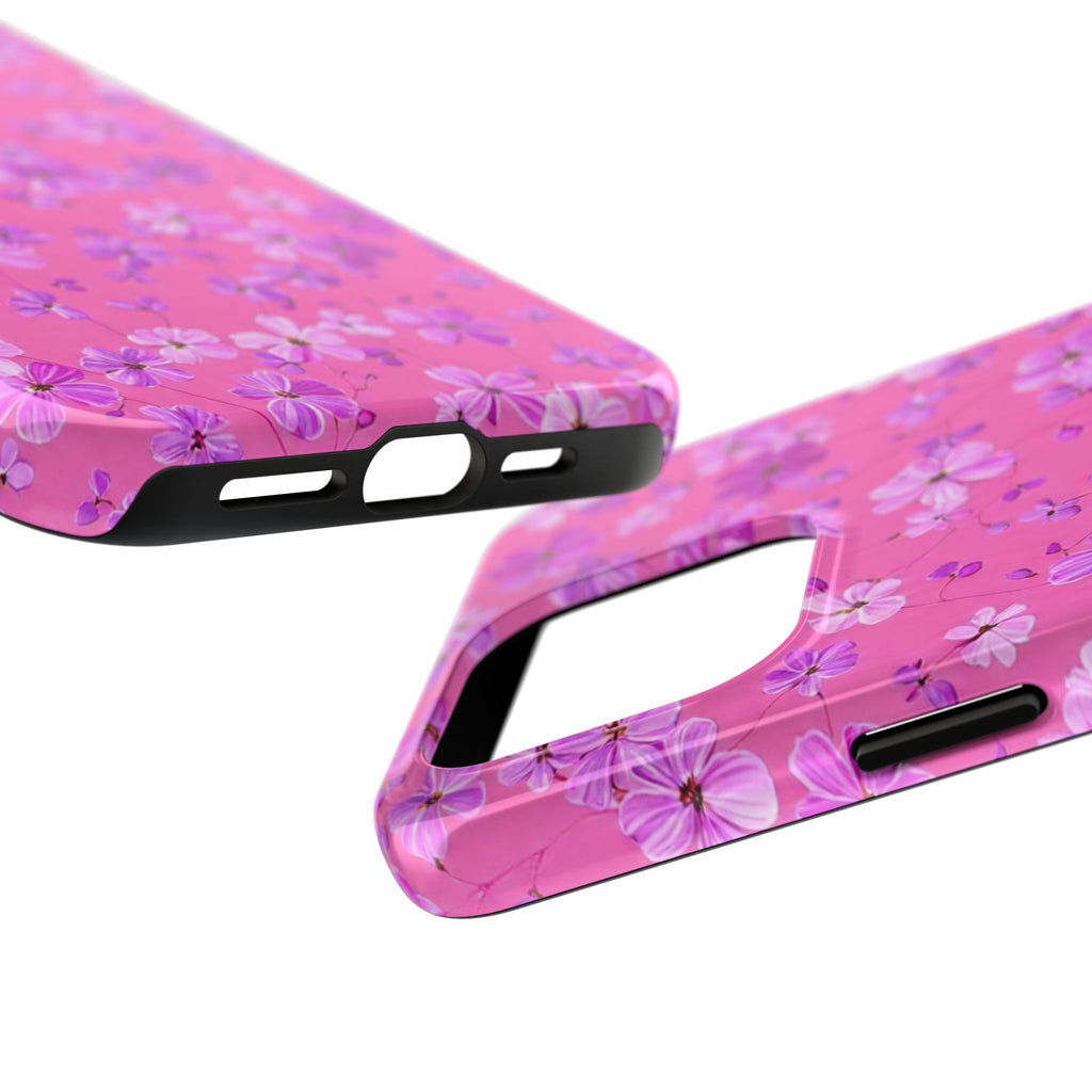 Pink Floral Tough Phone Case — Cute Purple Blossom Protective Cover
