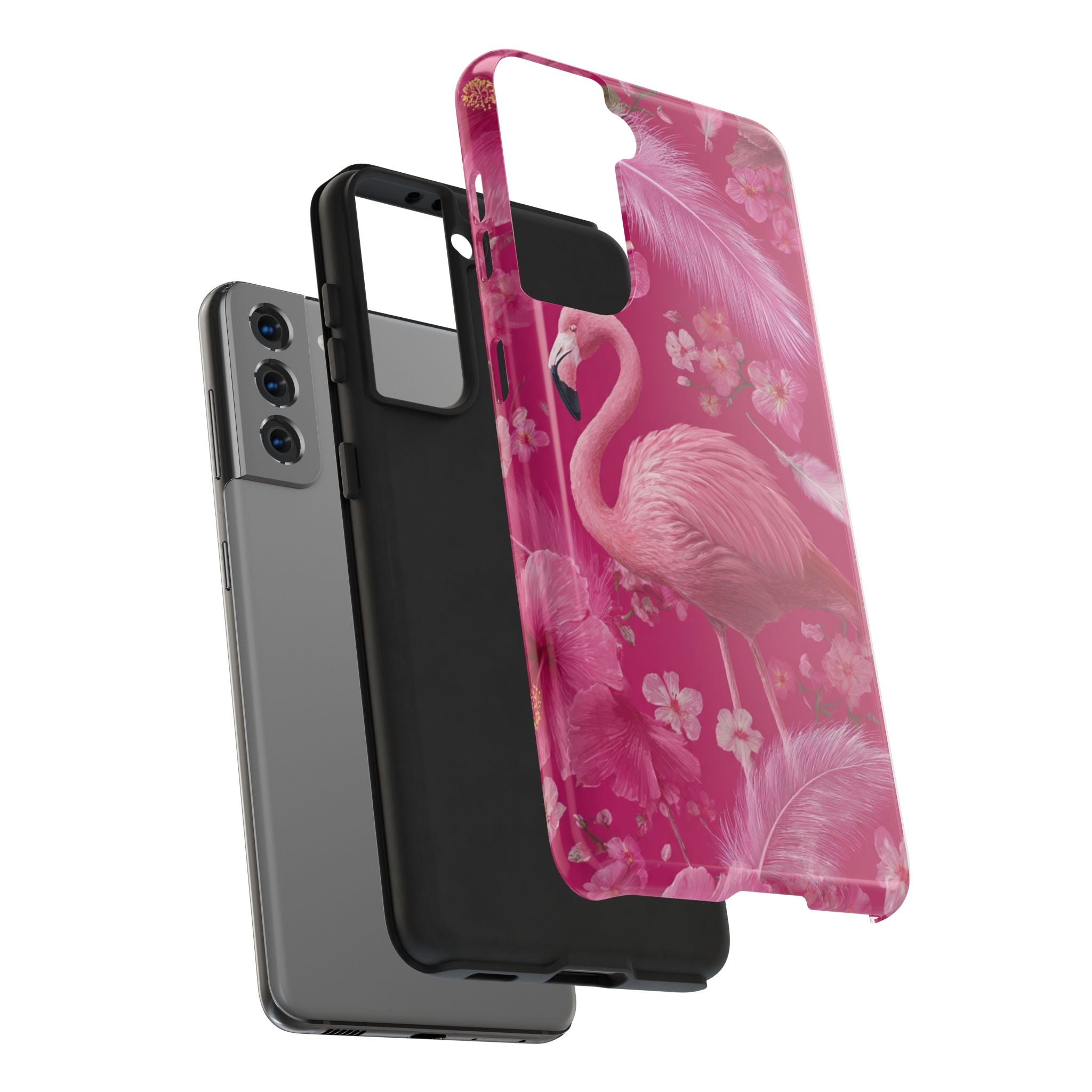Flamingo Floral Tough Phone Case — Pink Tropical Feather Design