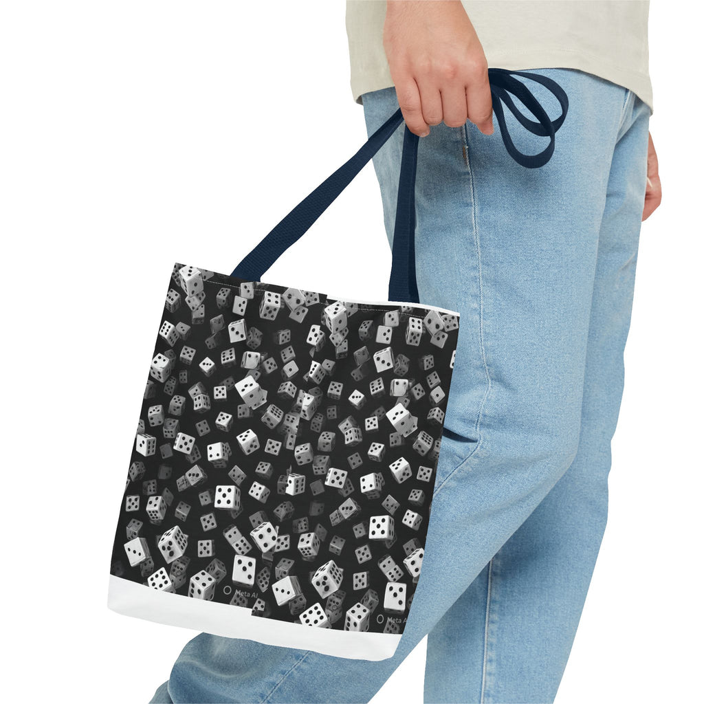 Dice Pattern Tote Bag — Black & White Gaming Dice All-Over Print