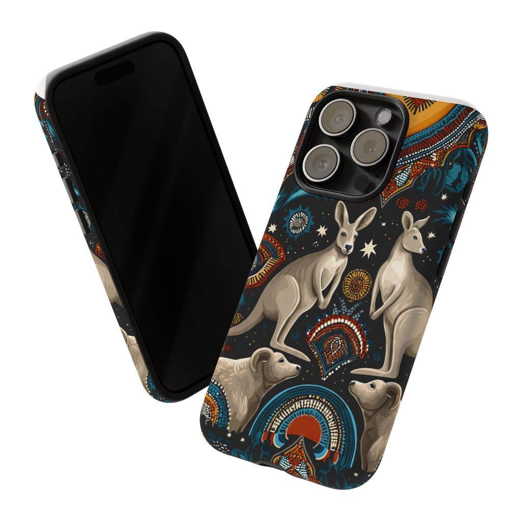 Kangaroo & Boomerang Tough Phone Case — Australian Wildlife Pattern