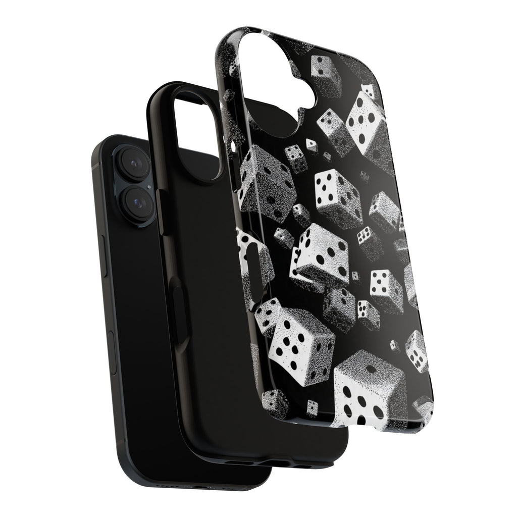 Dice Pattern Phone Case — Black & White Falling Dice Protective Cover