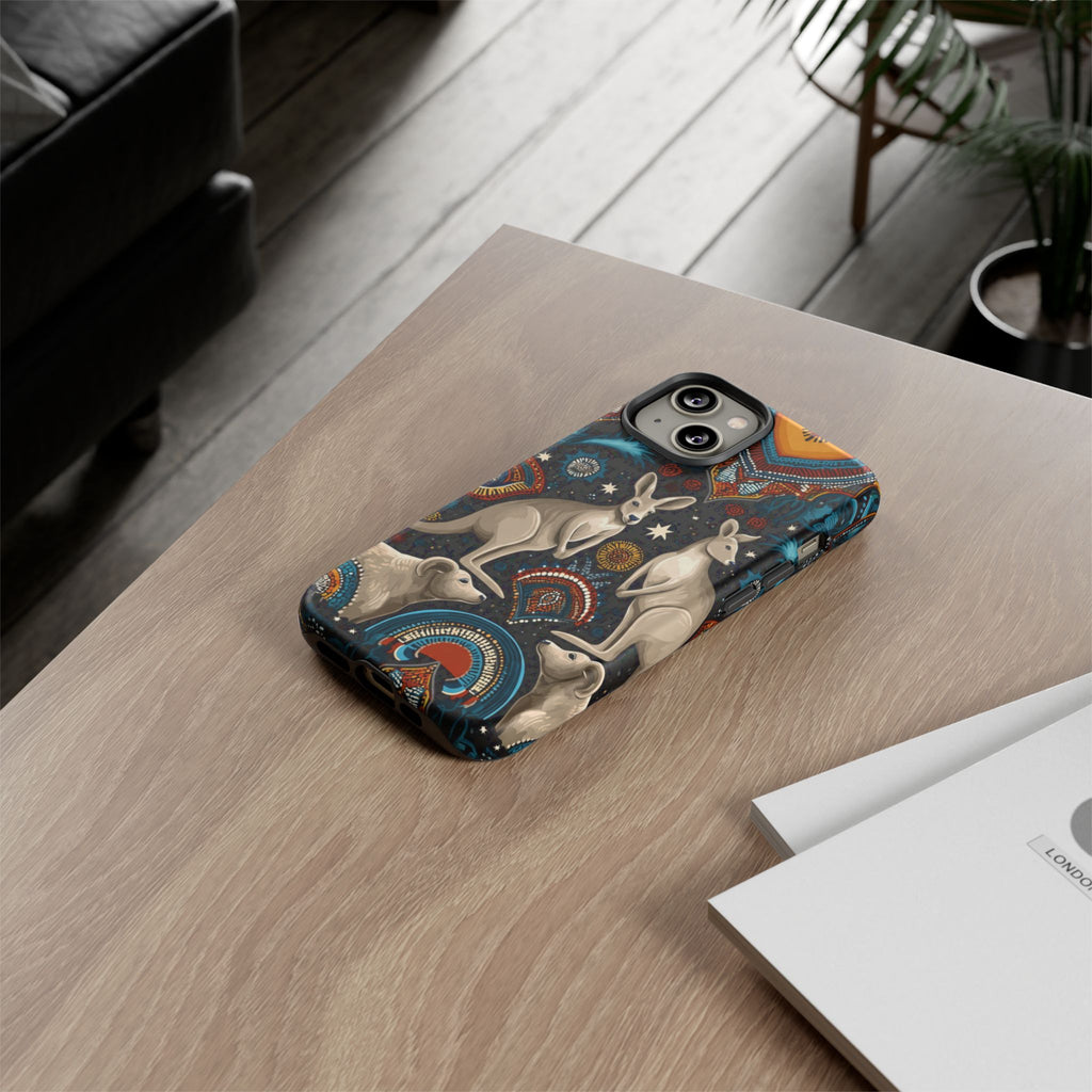 Kangaroo & Boomerang Tough Phone Case — Australian Wildlife Pattern