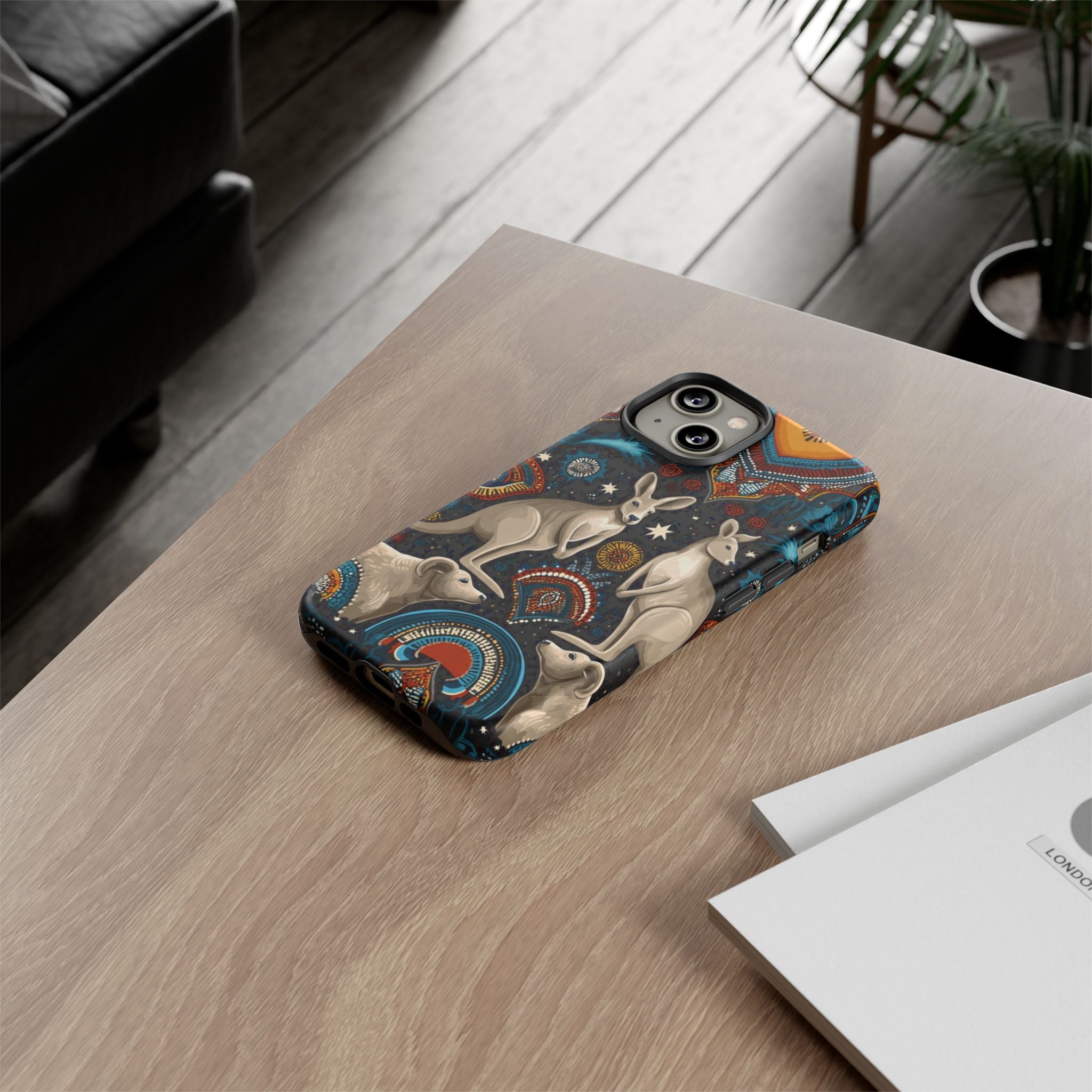 Kangaroo & Boomerang Tough Phone Case — Australian Wildlife Pattern