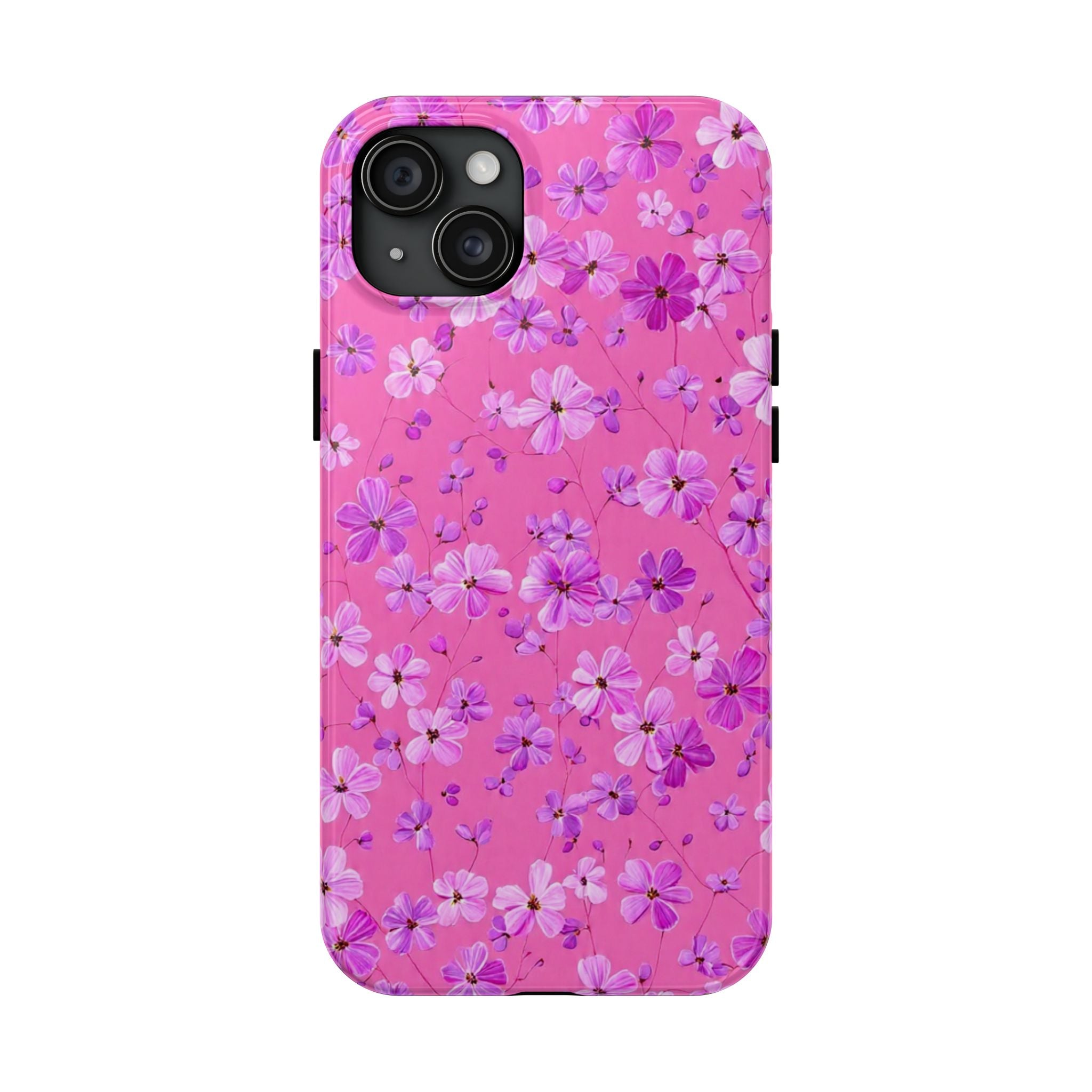 Pink Floral Tough Phone Case — Cute Purple Blossom Protective Cover