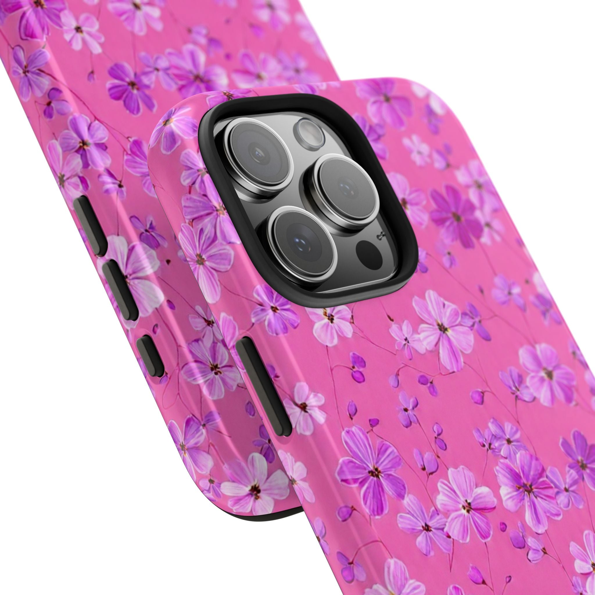 Pink Floral Tough Phone Case — Cute Purple Blossom Protective Cover