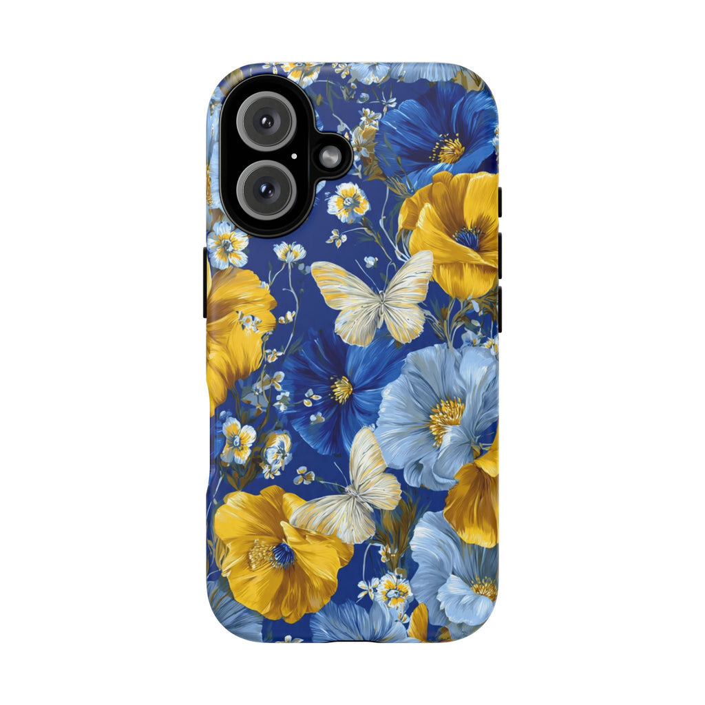 Floral Butterflies Phone Case — Blue & Yellow Tough Protective Cover