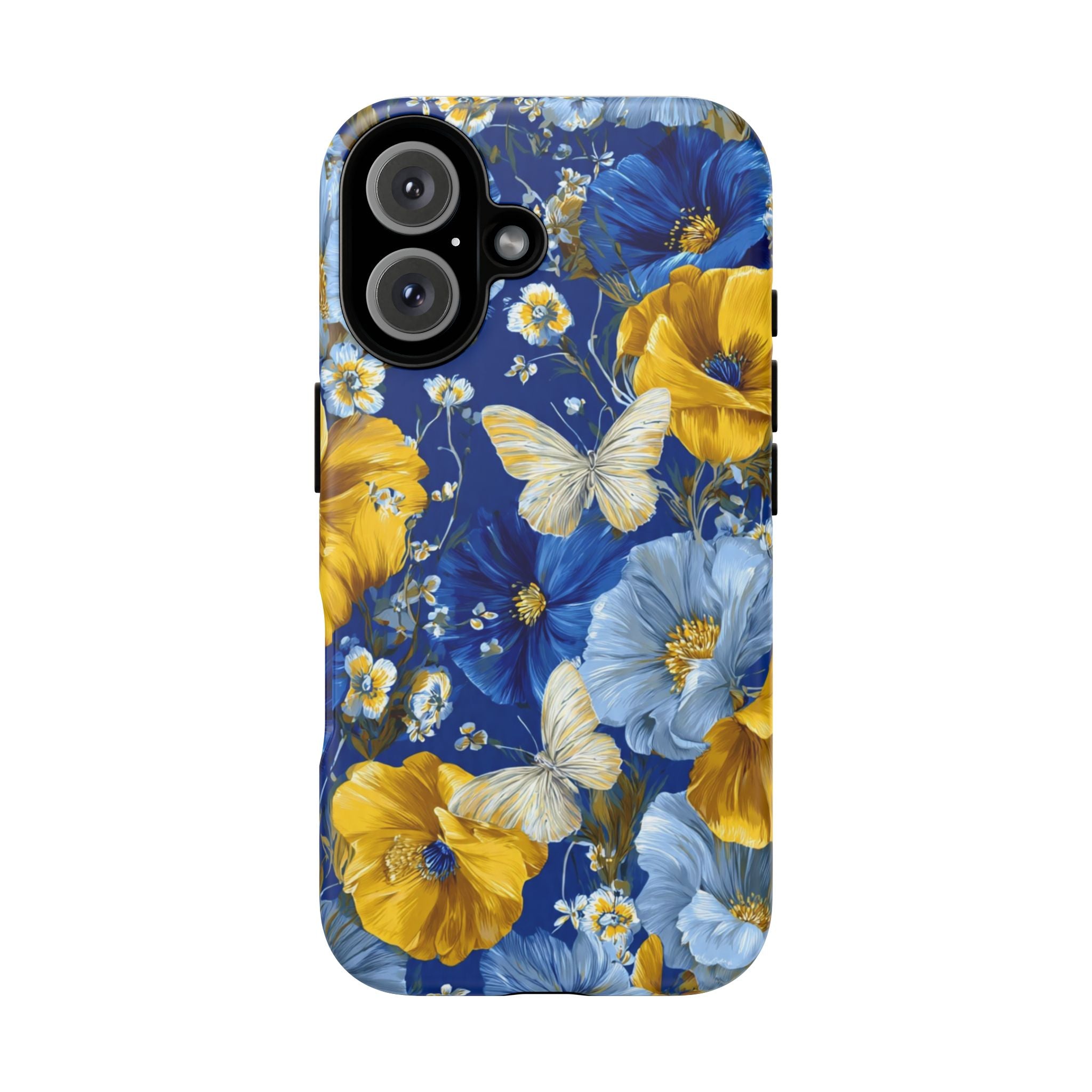 Floral Butterflies Phone Case — Blue & Yellow Tough Protective Cover