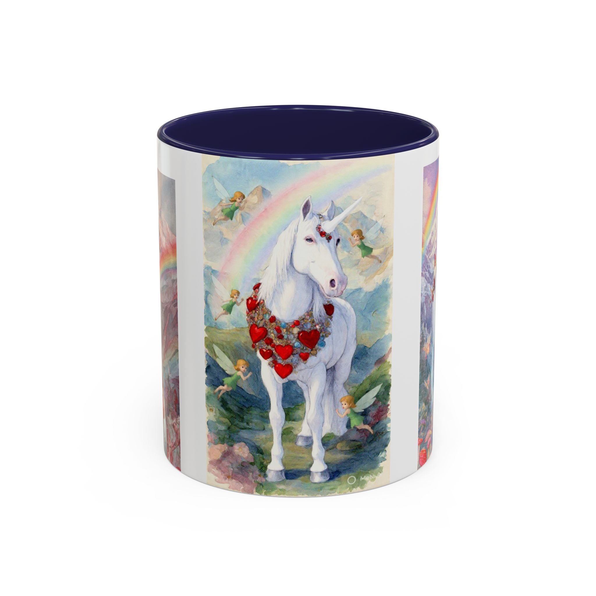 Unicorn Heart Rainbow Accent Coffee Mug — Magical White Unicorn with Heart Garland (11/15oz)