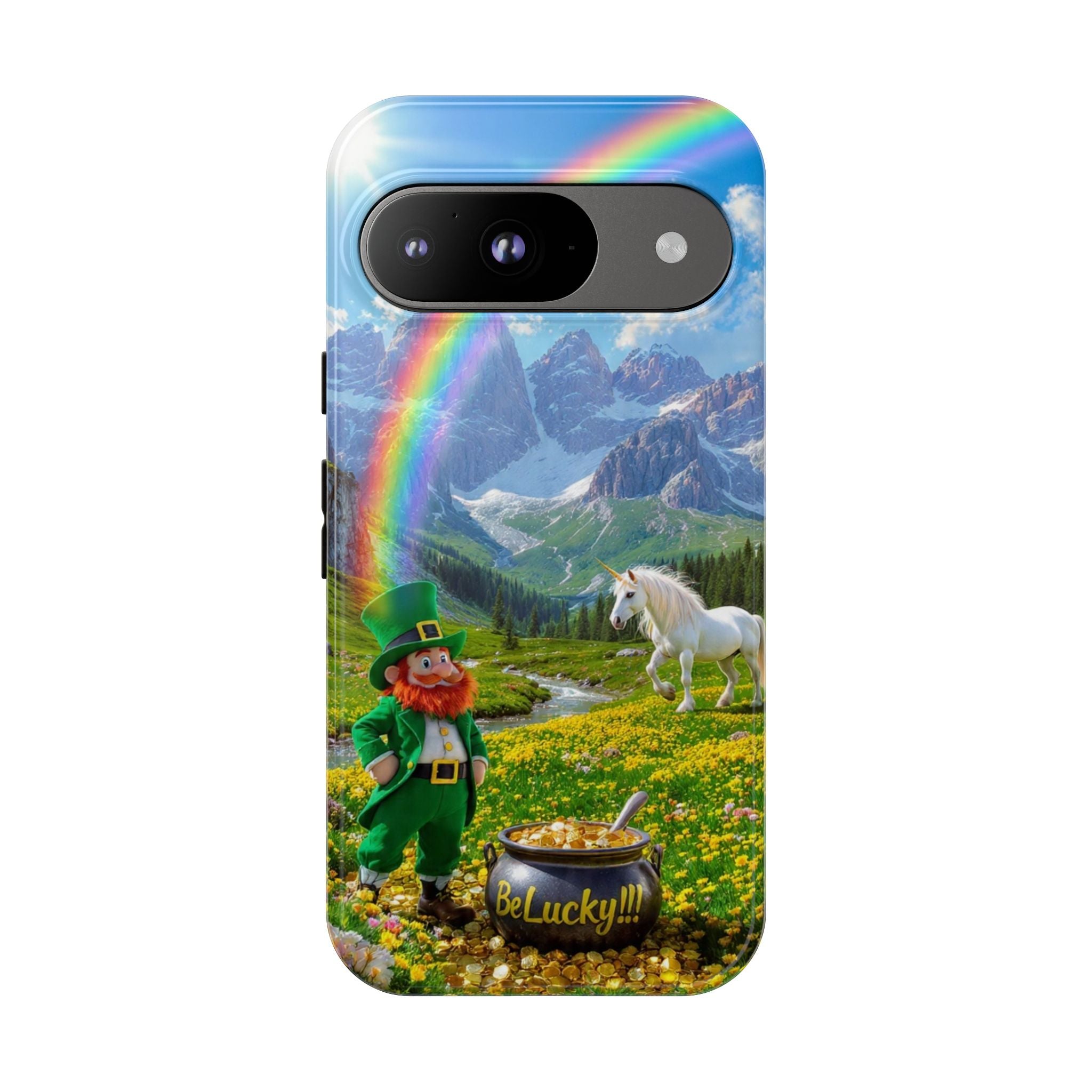 Lucky Leprechaun & Unicorn Phone Case — Rainbow Pot of Gold Protective Cover