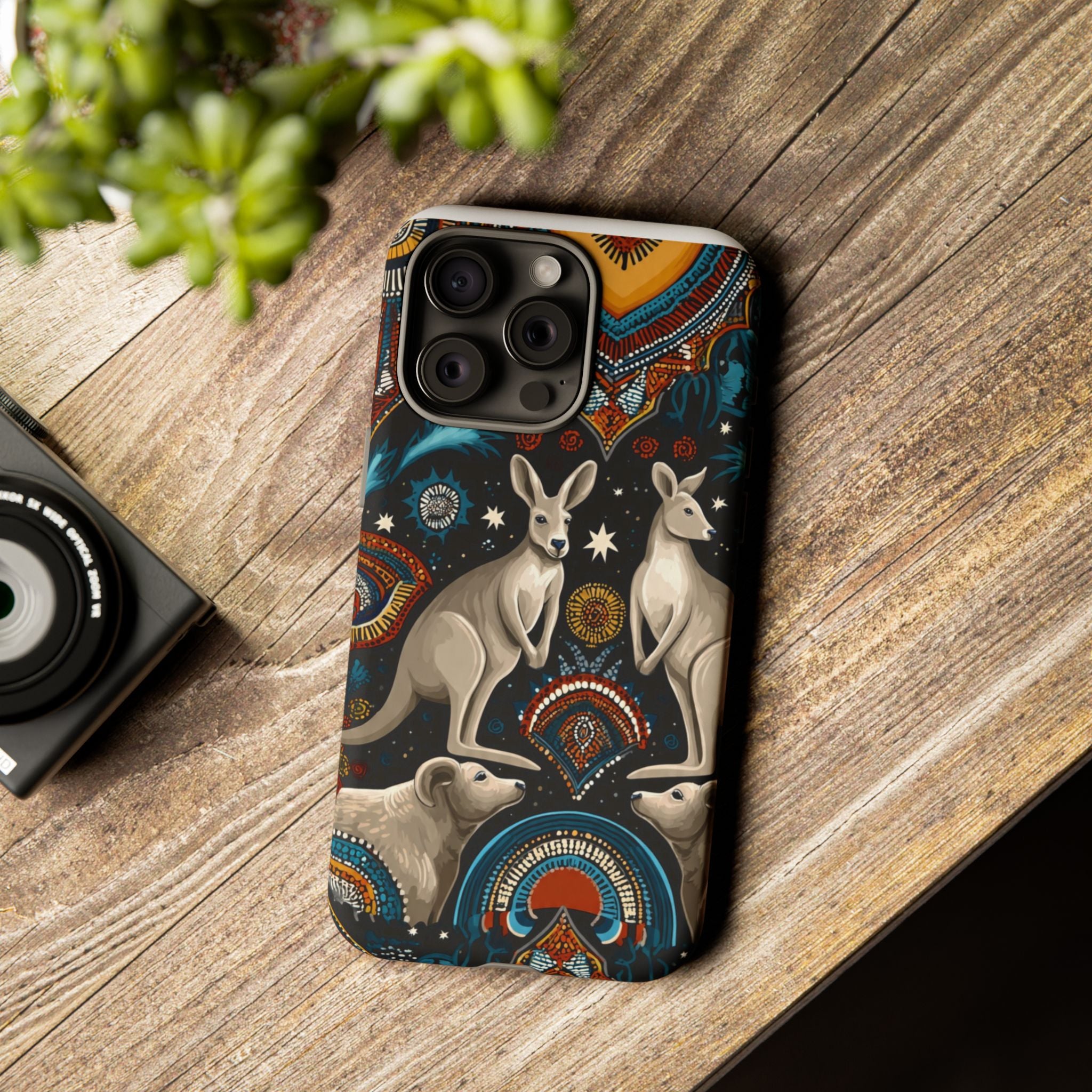 Kangaroo & Boomerang Tough Phone Case — Australian Wildlife Pattern