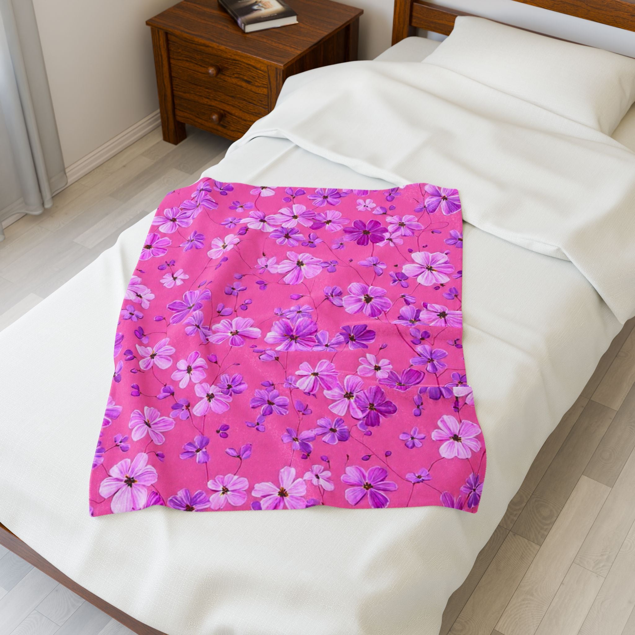 Velveteen Plush Blanket — Pink Floral Cherry Blossom Throw for Cozy Home & Gifts