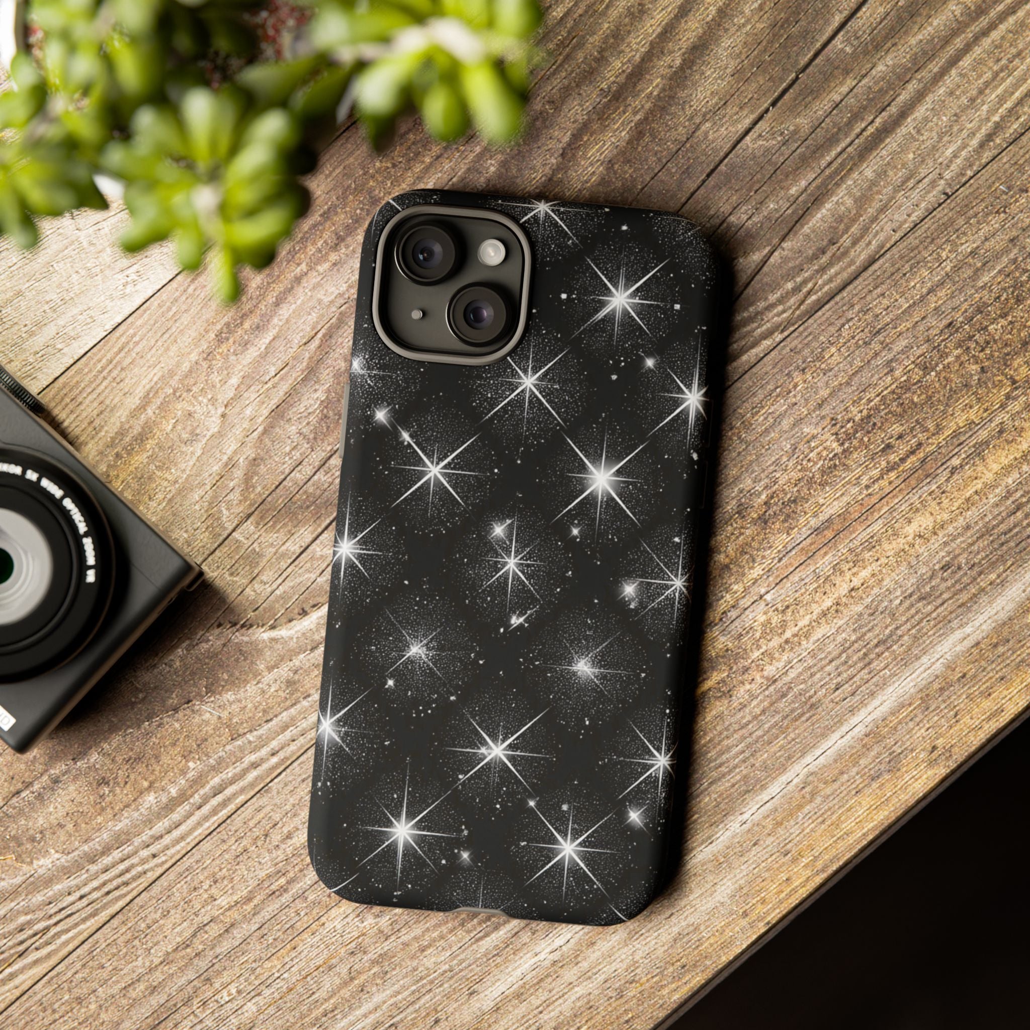 Galaxy Sparkle Tough Phone Case — Black Starfield Protective Cover