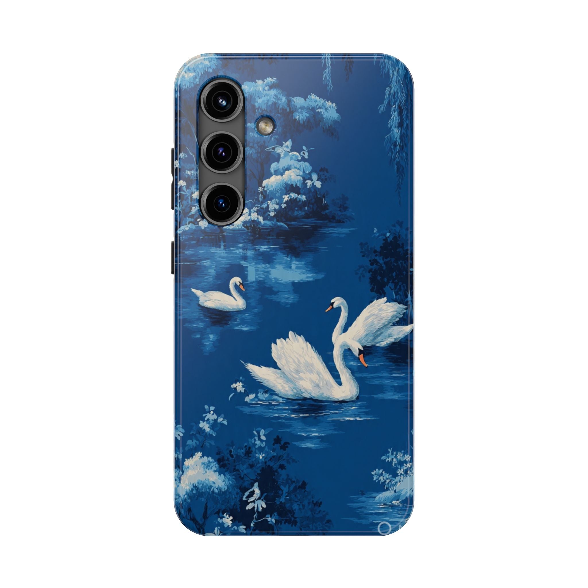 Swan Lake Tough Phone Case — Blue Vintage Swan Design, Durable Protective Cover