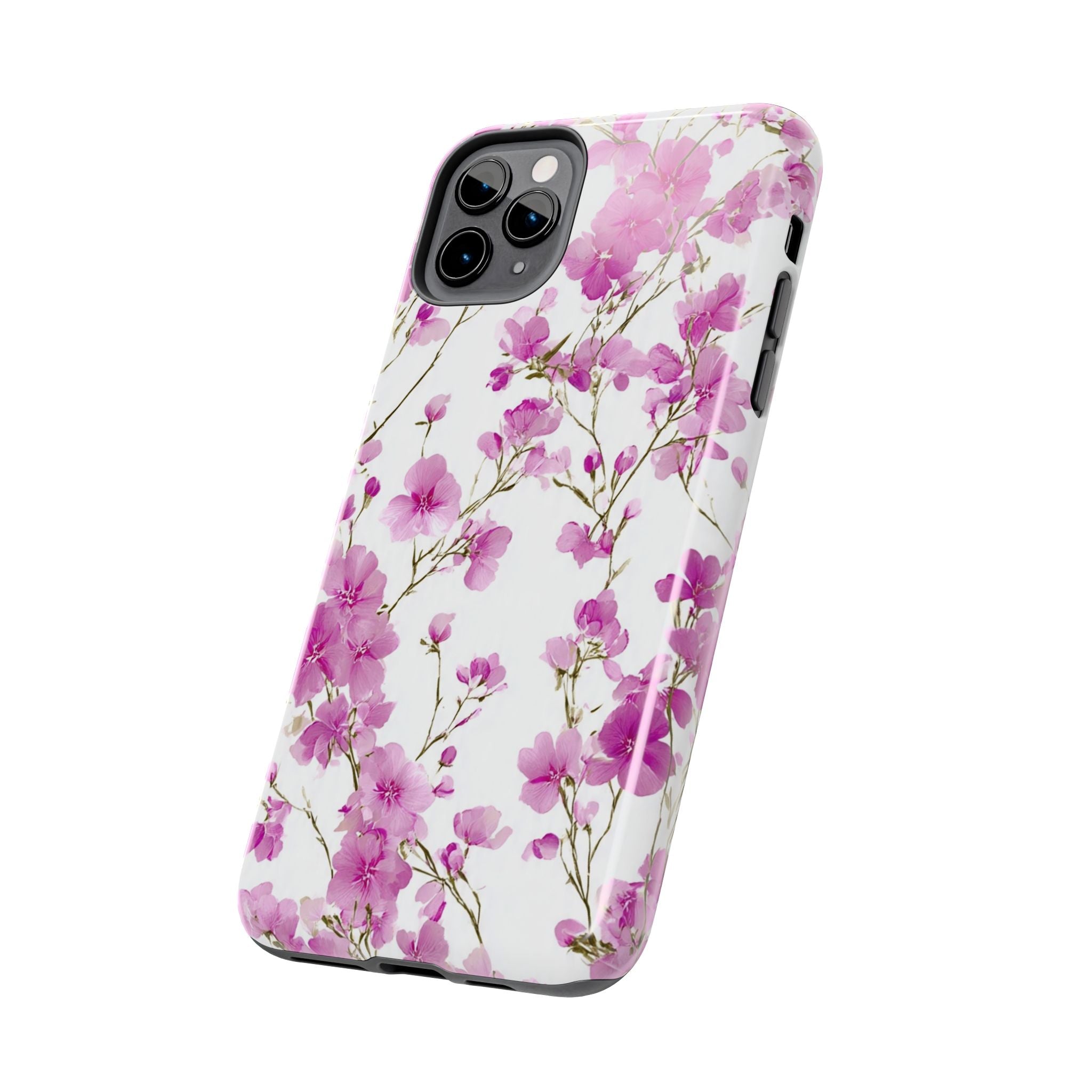 Floral Pink Blossoms Tough Phone Case — Durable Protective Phone Cover with Watercolor Cherry Blossom Design