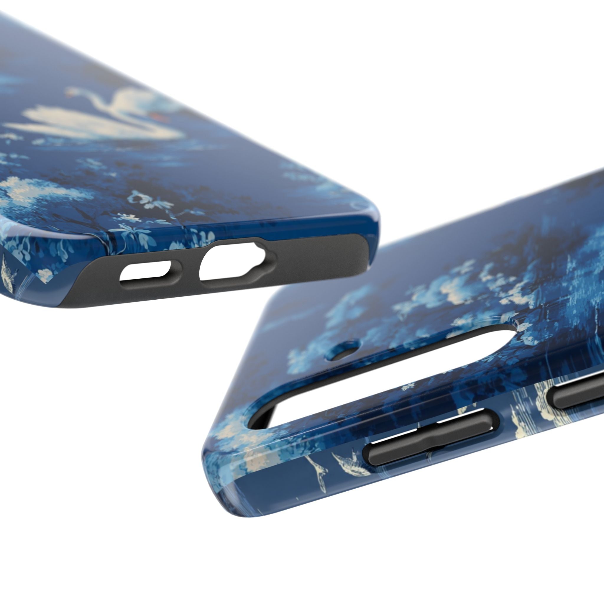 Swan Lake Tough Phone Case — Blue Vintage Swan Design, Durable Protective Cover