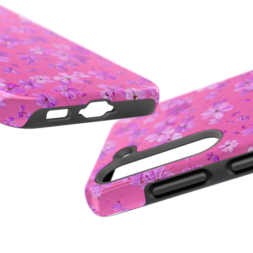 Pink Floral Tough Phone Case — Cute Purple Blossom Protective Cover