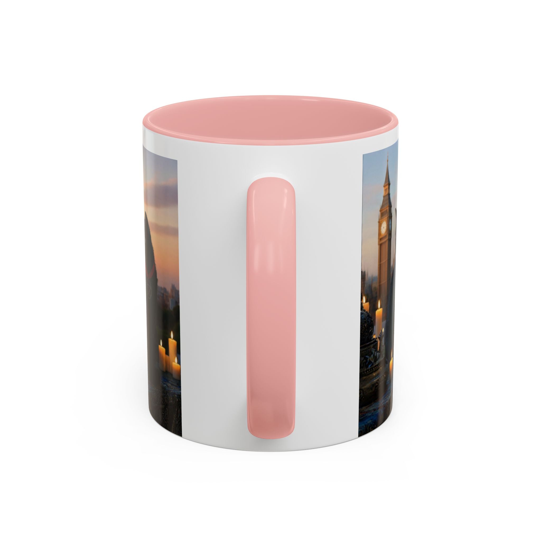 Black Cat Altar Coffee Mug — Gothic Cat with Pentagram, Candlelit Sunset Scene (11/15oz)