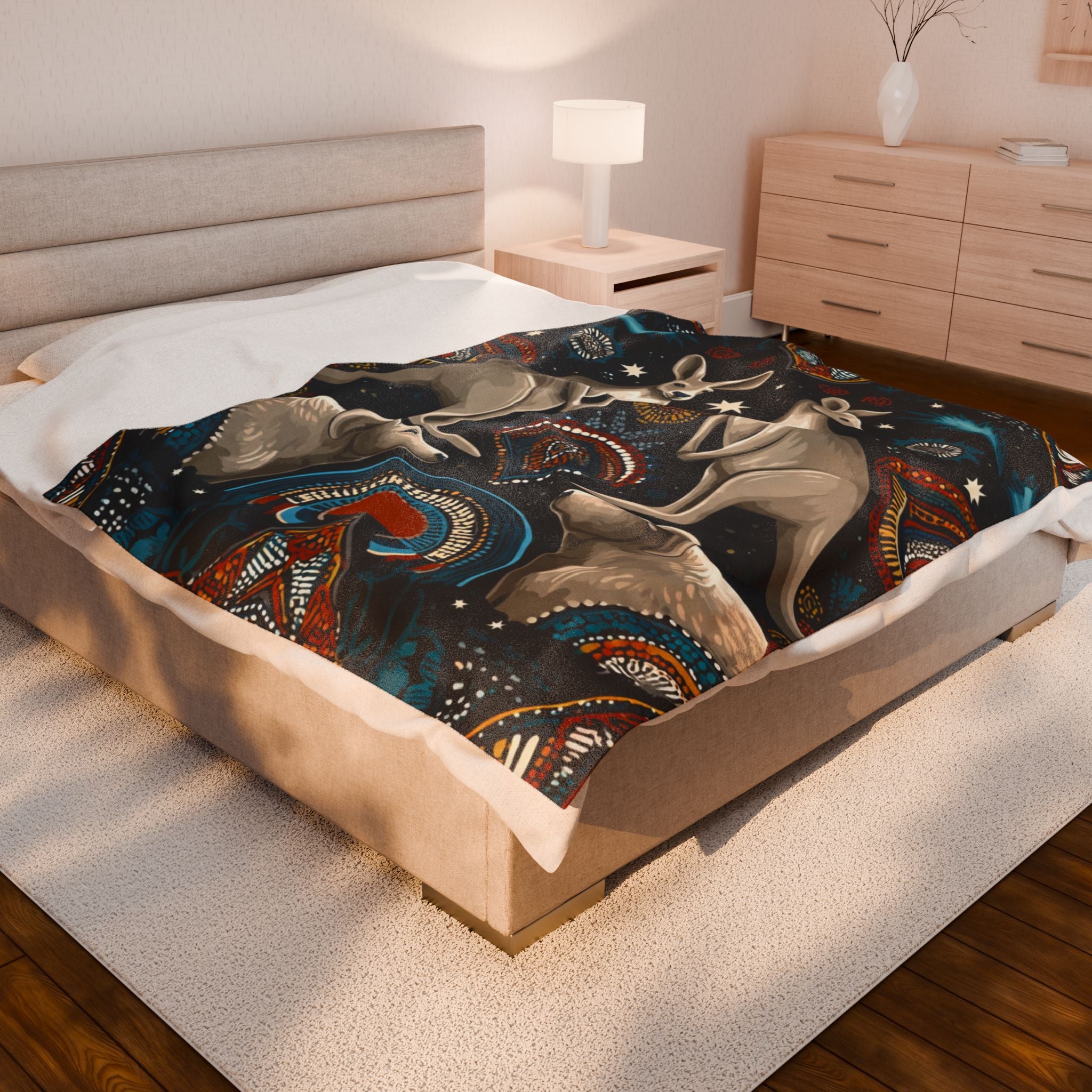 Kangaroo Boho Velveteen Plush Blanket — Cozy Animal Print Throw