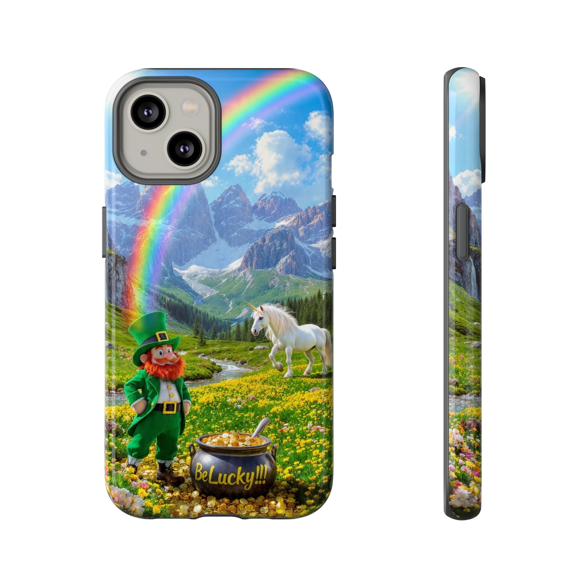Lucky Leprechaun & Unicorn Phone Case — Rainbow Pot of Gold Protective Cover
