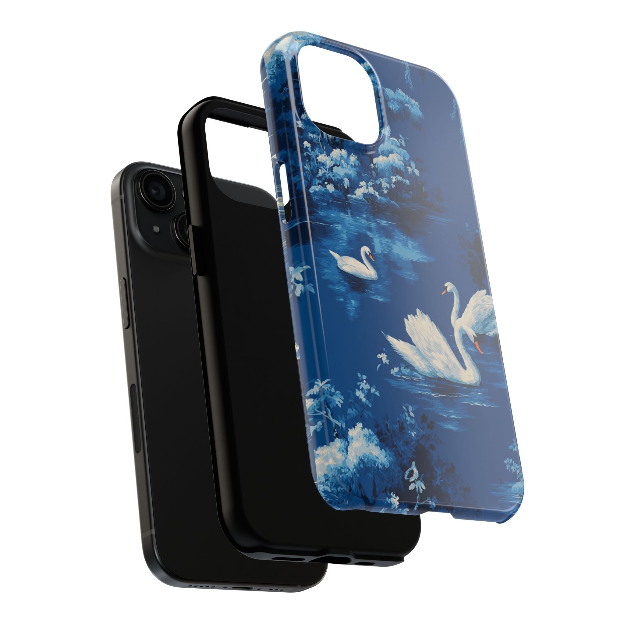 Swan Lake Tough Phone Case — Blue Vintage Swan Design, Durable Protective Cover