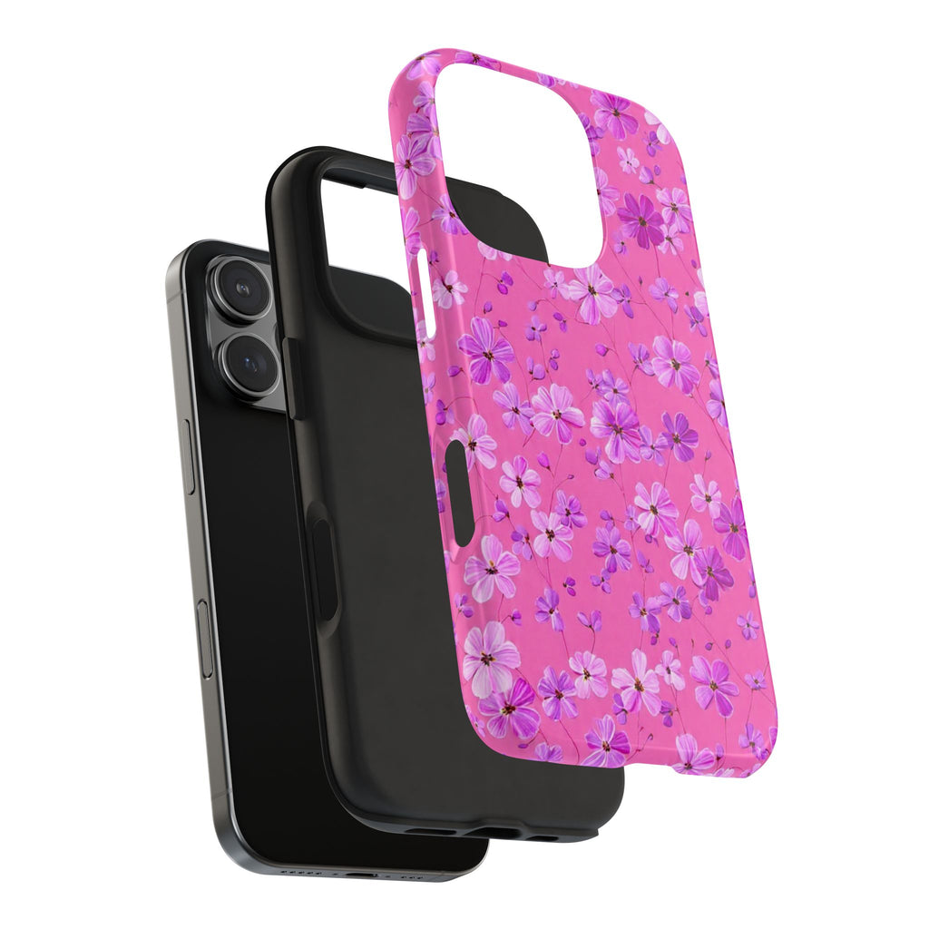 Pink Floral Tough Phone Case — Cute Purple Blossom Protective Cover