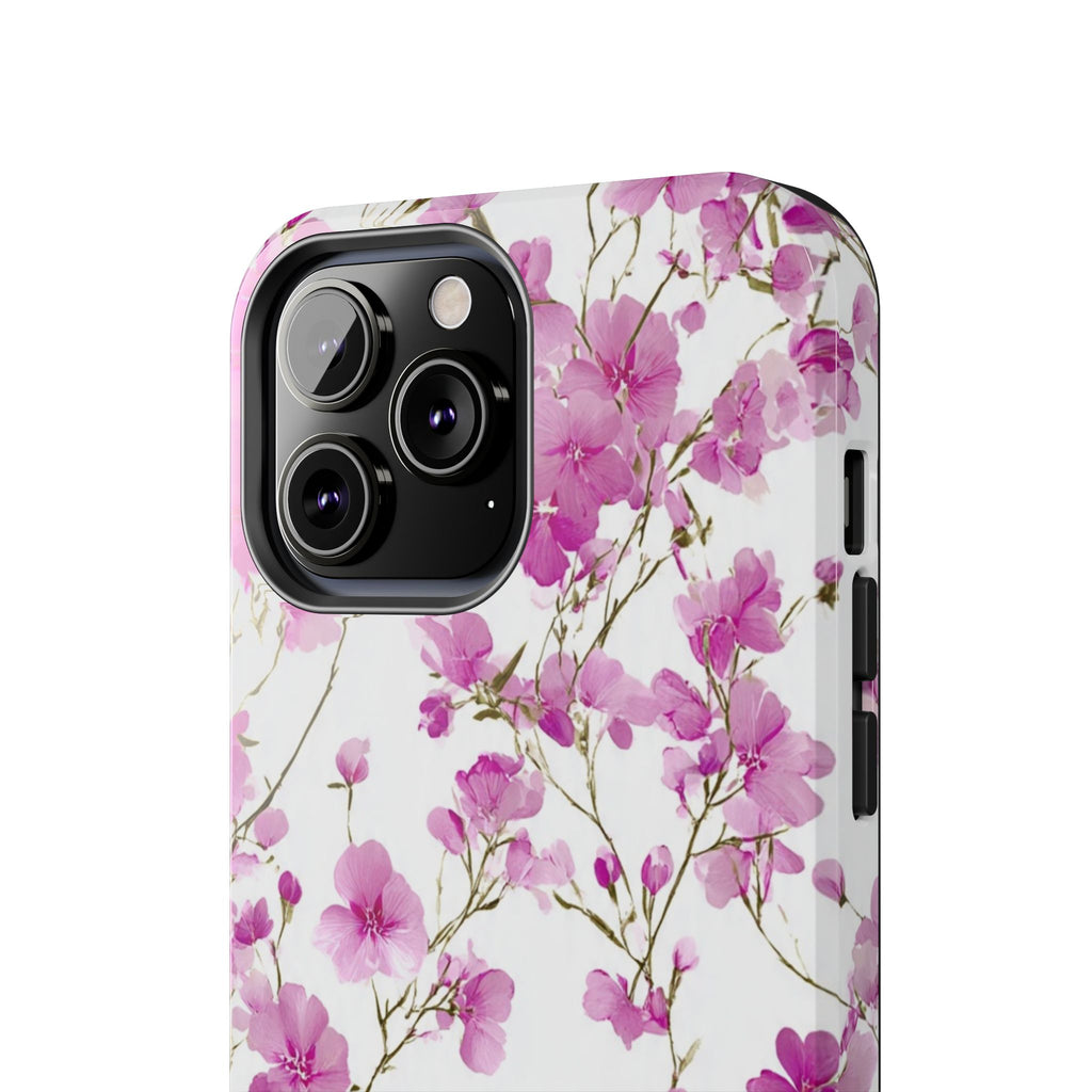 Floral Pink Blossoms Tough Phone Case — Durable Protective Phone Cover with Watercolor Cherry Blossom Design