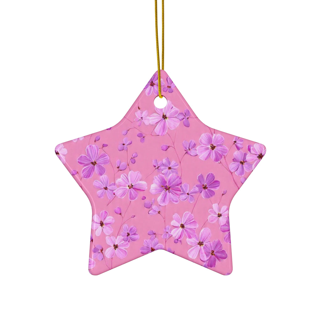 Star Ceramic Ornament — Pink Floral Blossom Holiday Decoration