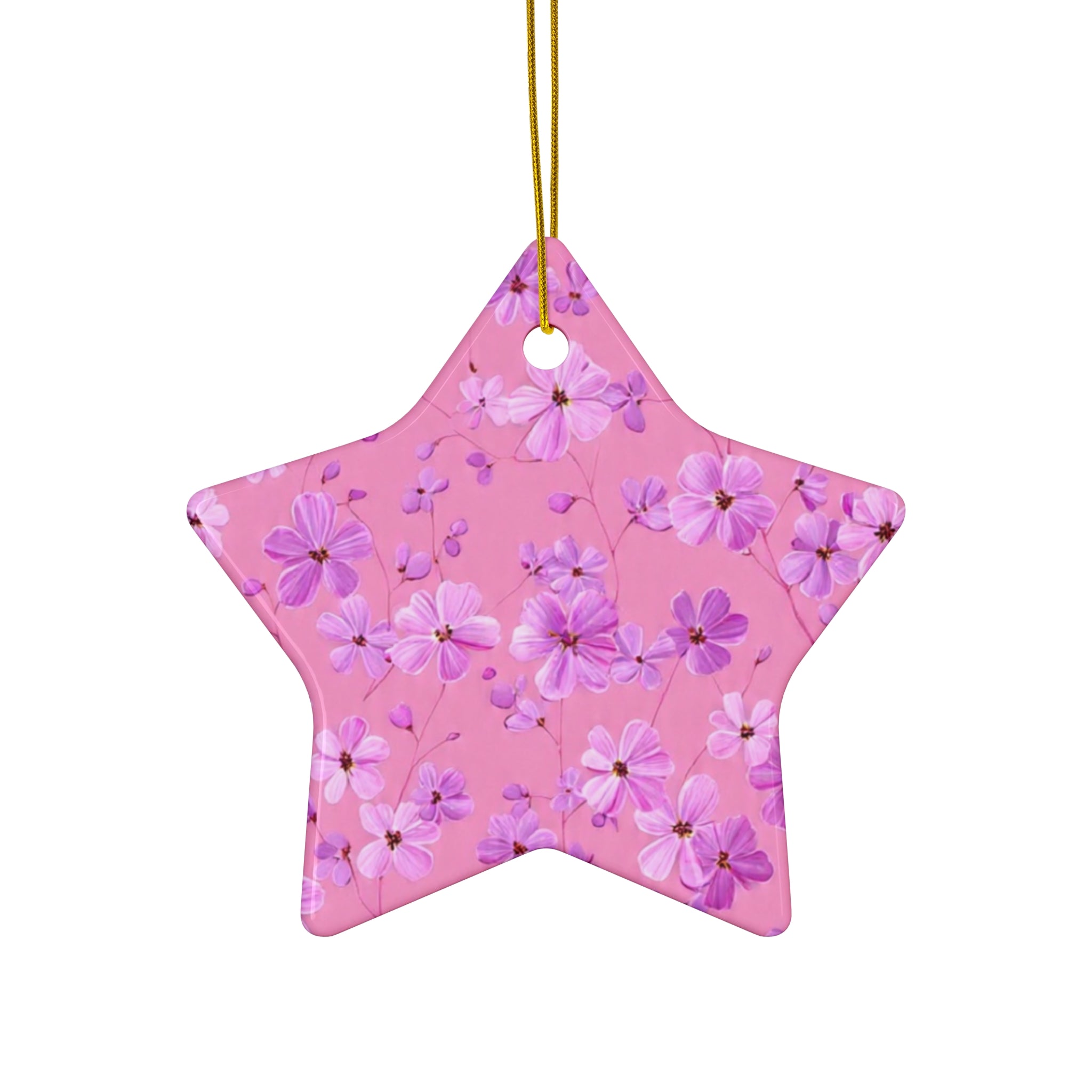 Star Ceramic Ornament — Pink Floral Blossom Holiday Decoration