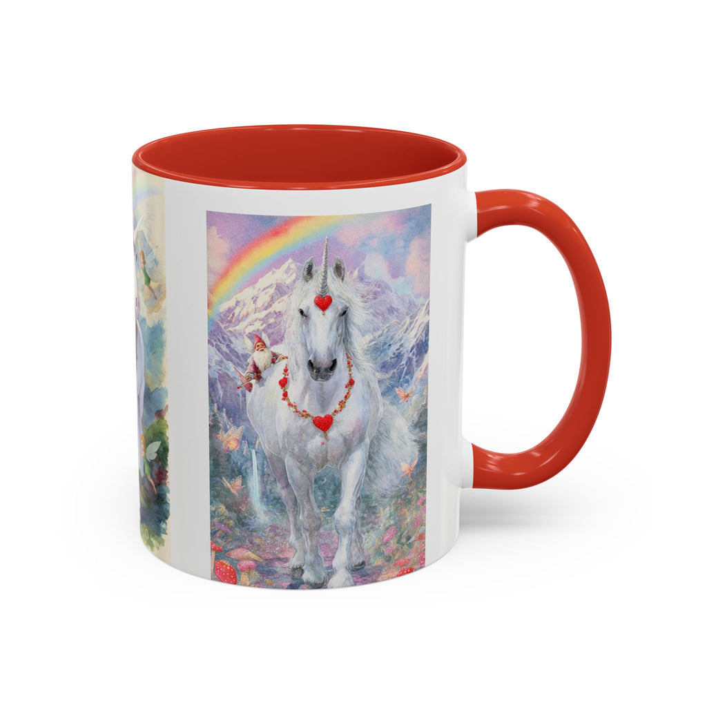Unicorn Heart Rainbow Accent Coffee Mug — Magical White Unicorn with Heart Garland (11/15oz)