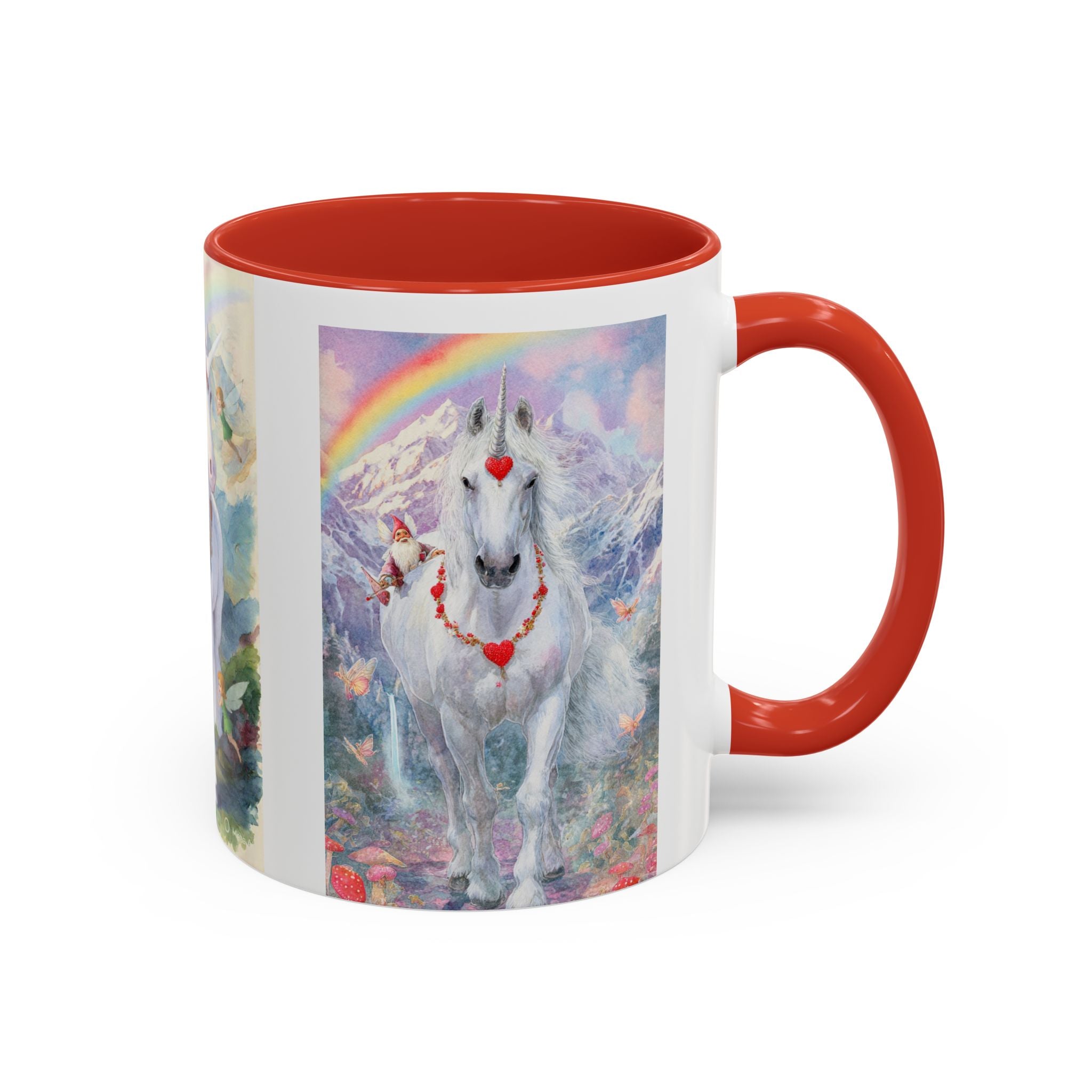 Unicorn Heart Rainbow Accent Coffee Mug — Magical White Unicorn with Heart Garland (11/15oz)