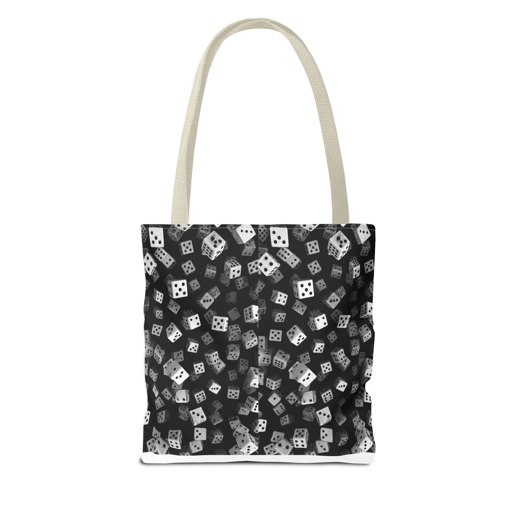 Dice Pattern Tote Bag — Black & White Gaming Dice All-Over Print