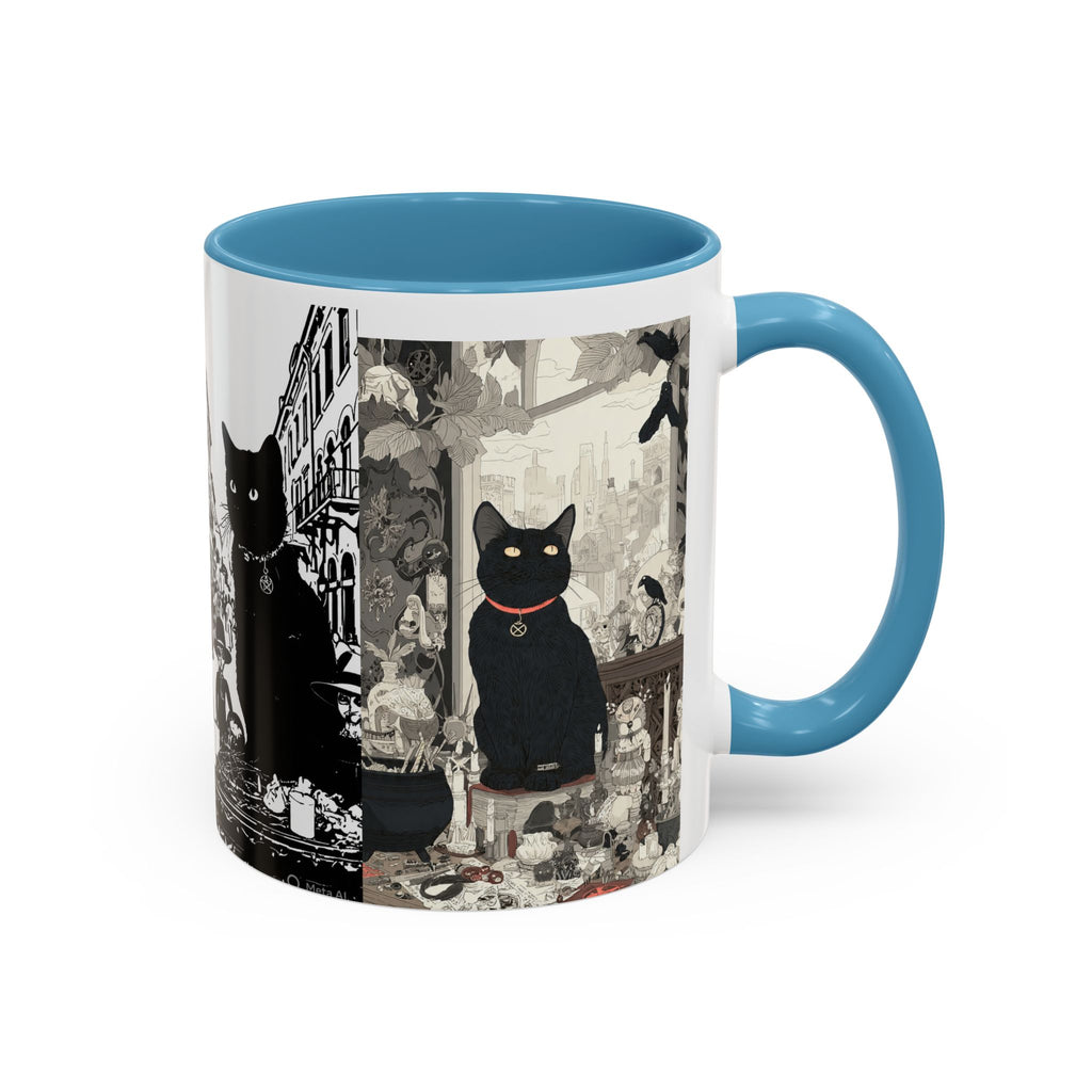 Black Cat Vintage Street Art Coffee Mug — 11/15oz Accent Ceramic