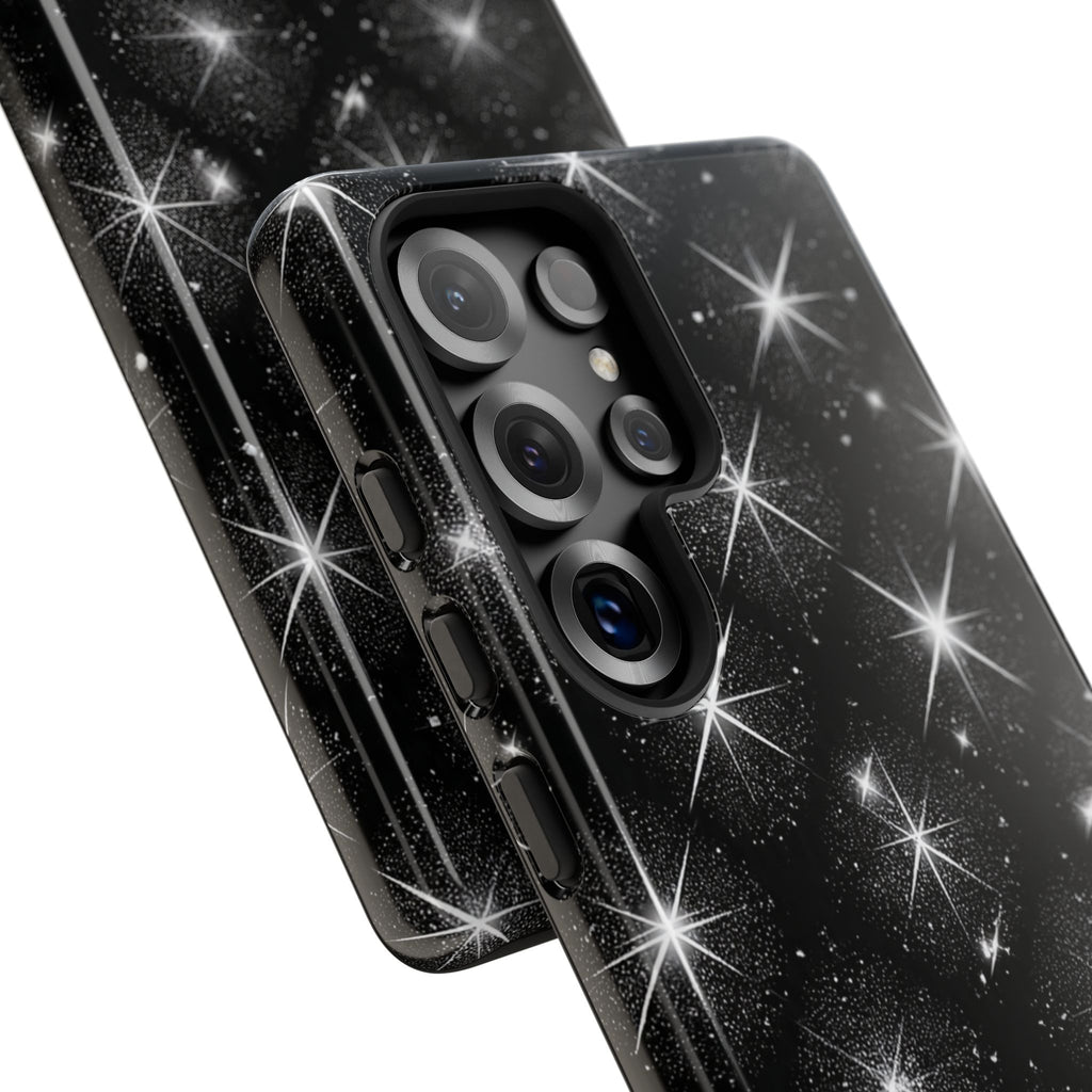 Galaxy Sparkle Tough Phone Case — Black Starfield Protective Cover