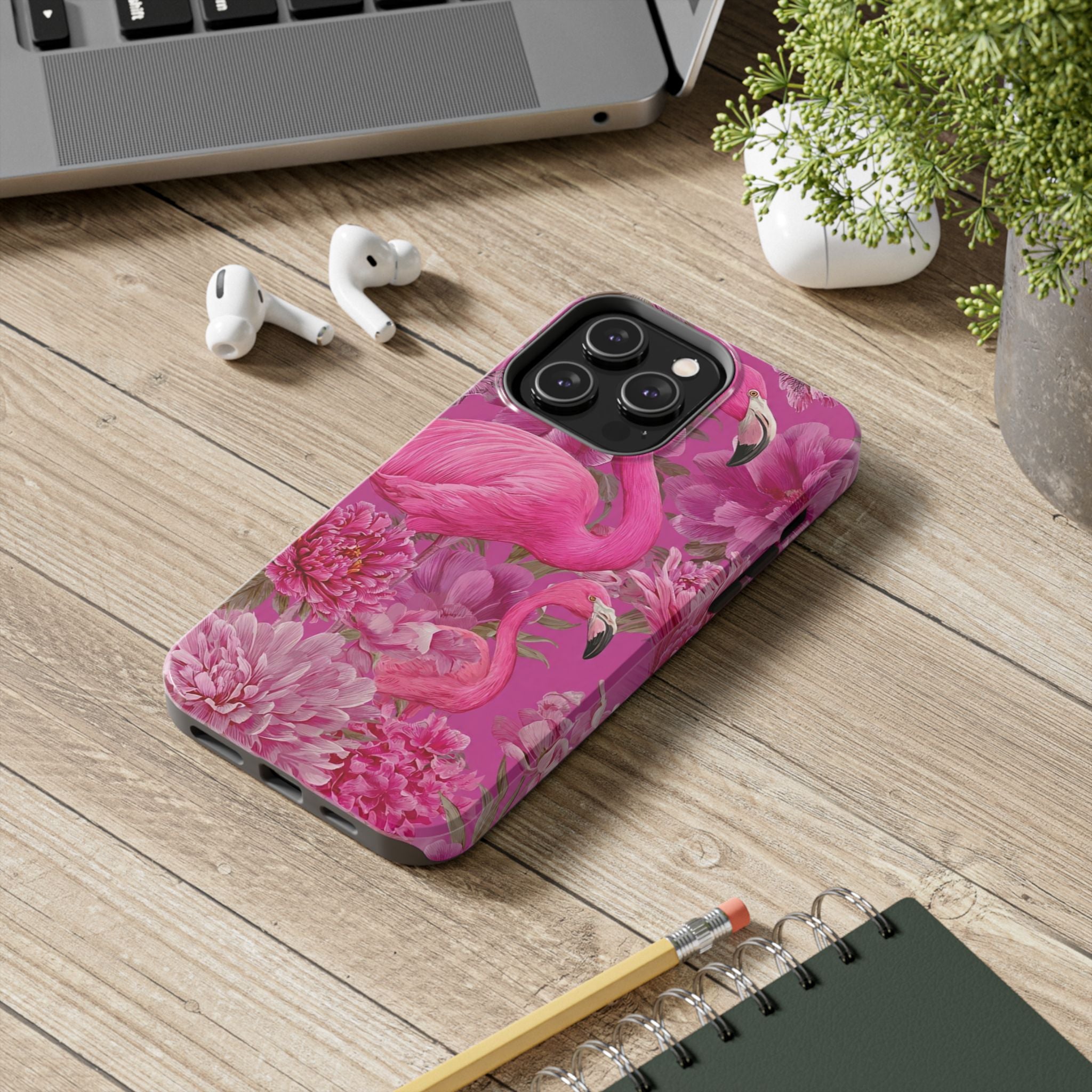Pink Flamingo Floral Tough Phone Case — Protective iPhone Cover
