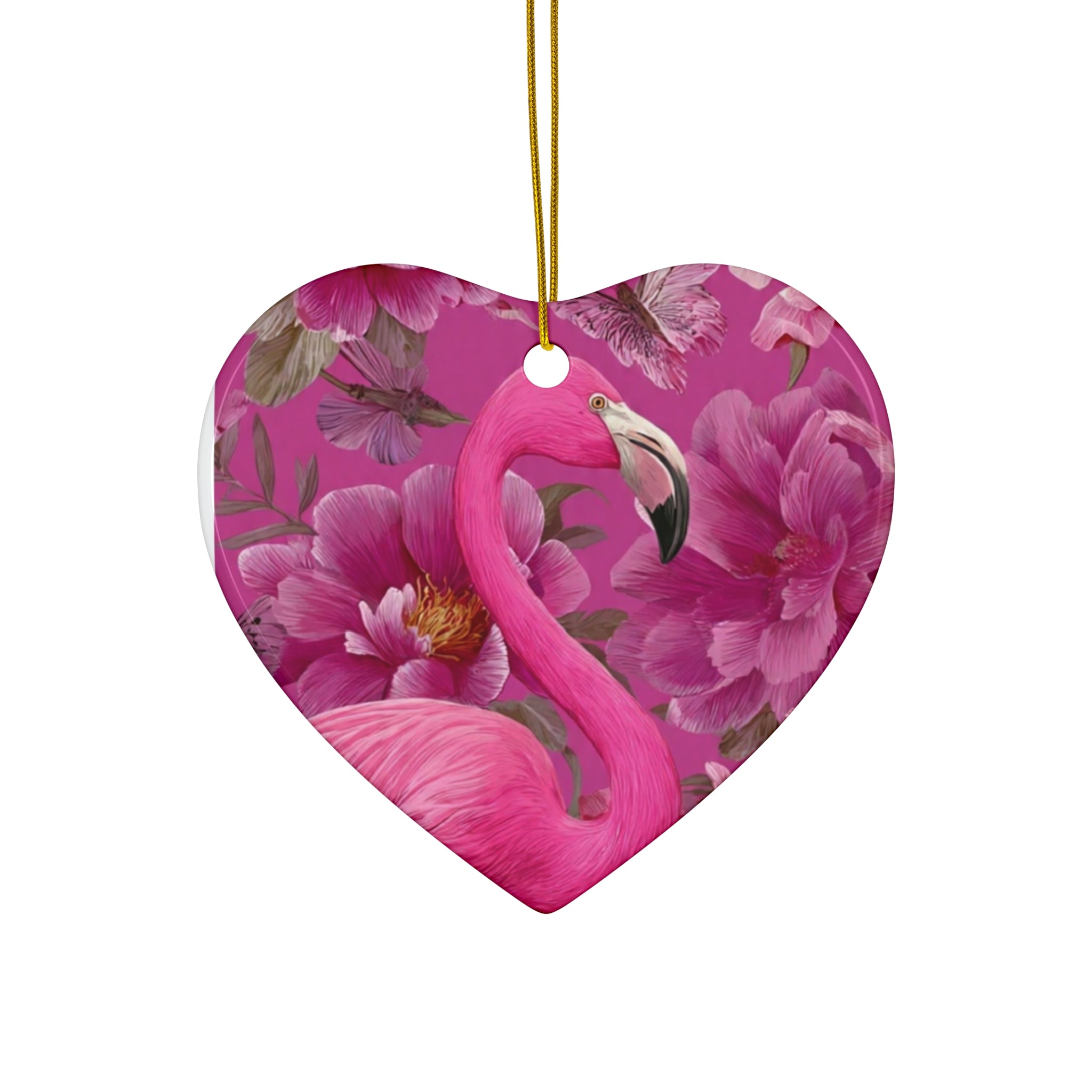 Pink Flamingo Ceramic Ornament — Star-Shaped Holiday Decoration