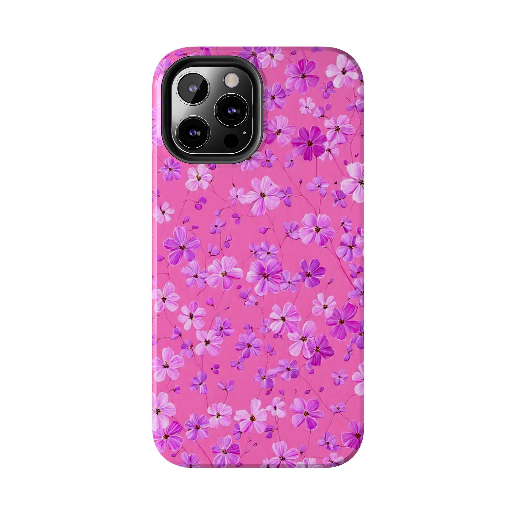 Pink Floral Tough Phone Case — Cute Purple Blossom Protective Cover