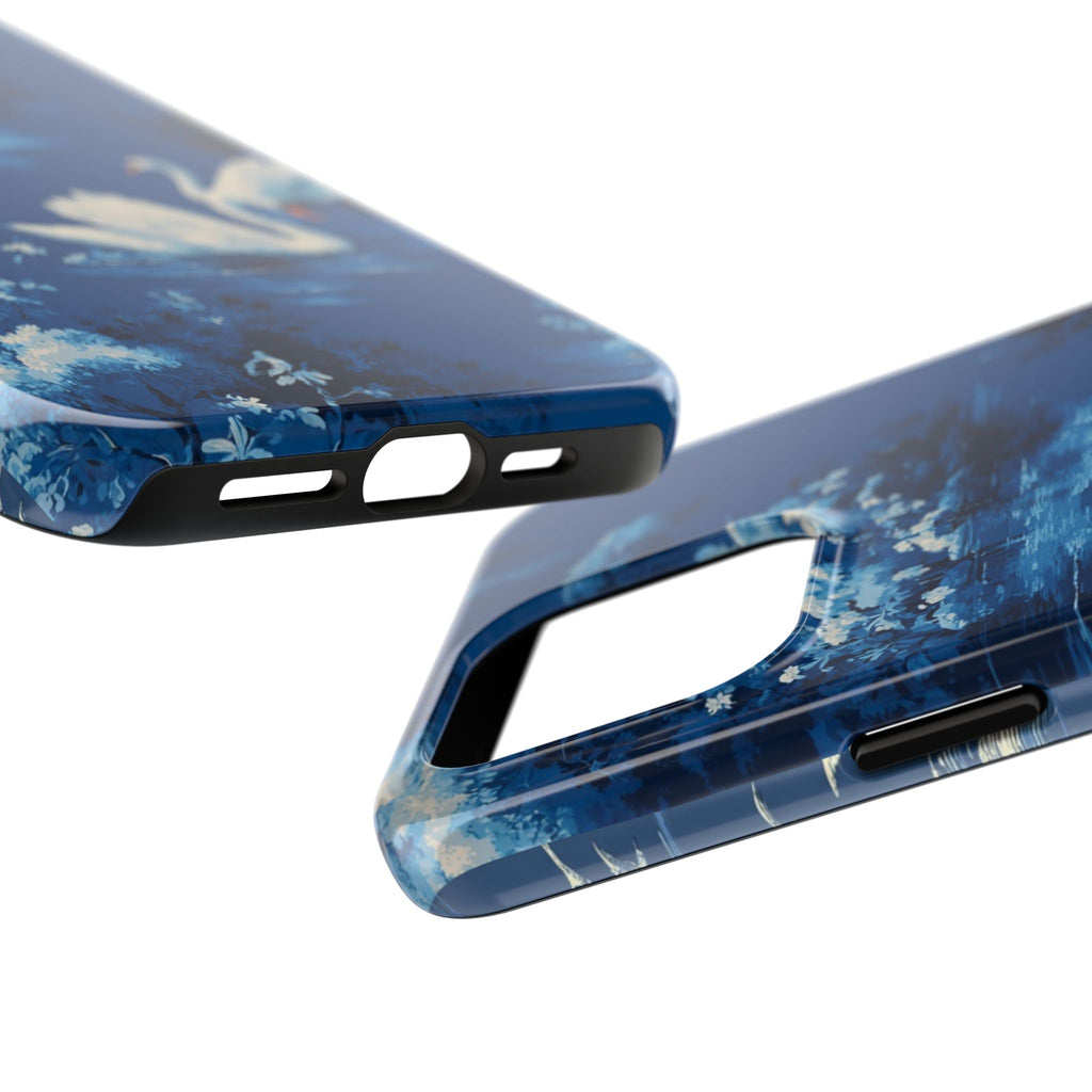Swan Lake Tough Phone Case — Blue Vintage Swan Design, Durable Protective Cover