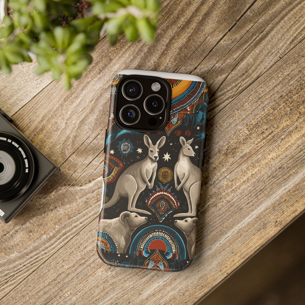 Kangaroo & Boomerang Tough Phone Case — Australian Wildlife Pattern