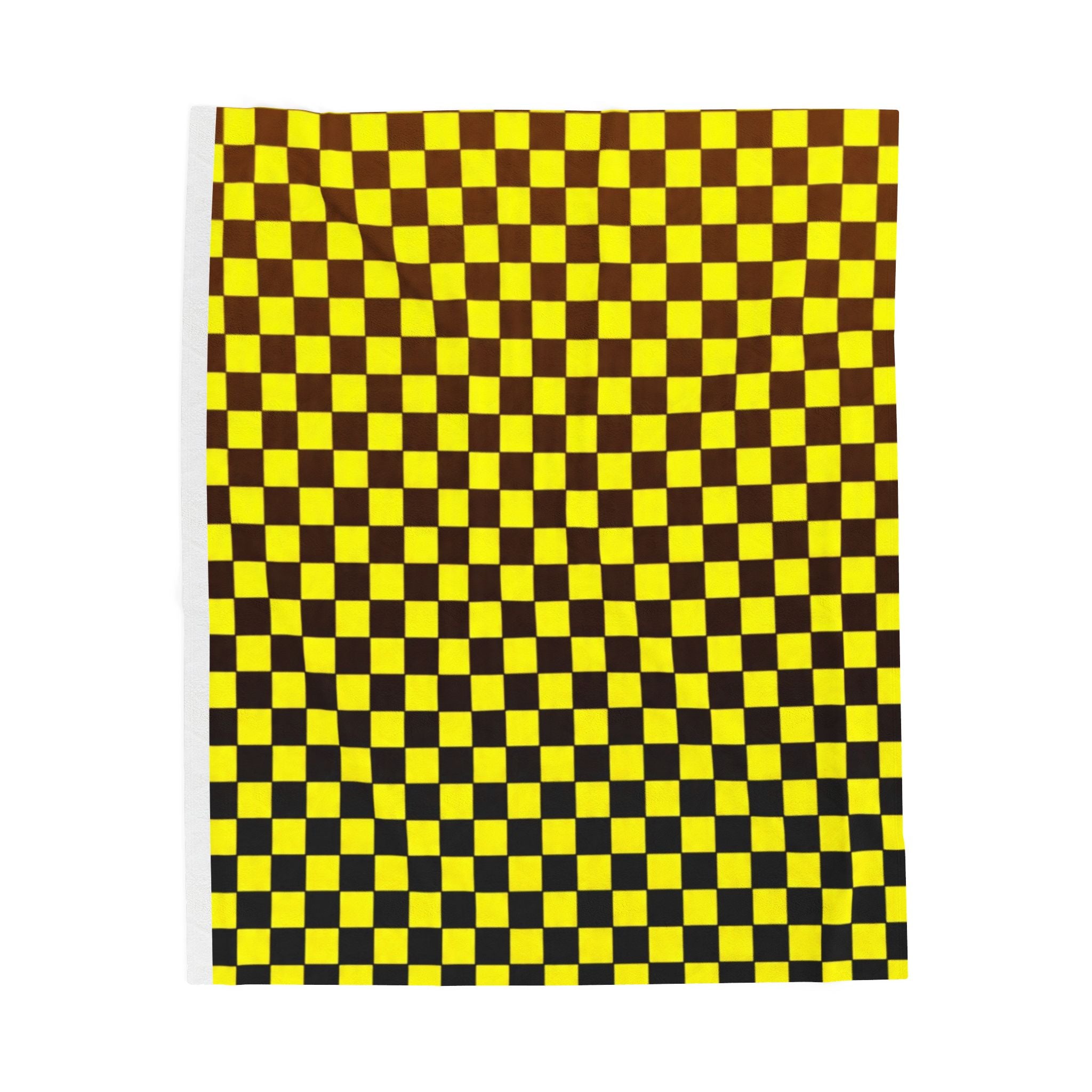 Checkered Velveteen Plush Blanket – Yellow & Black Retro Grid Throw